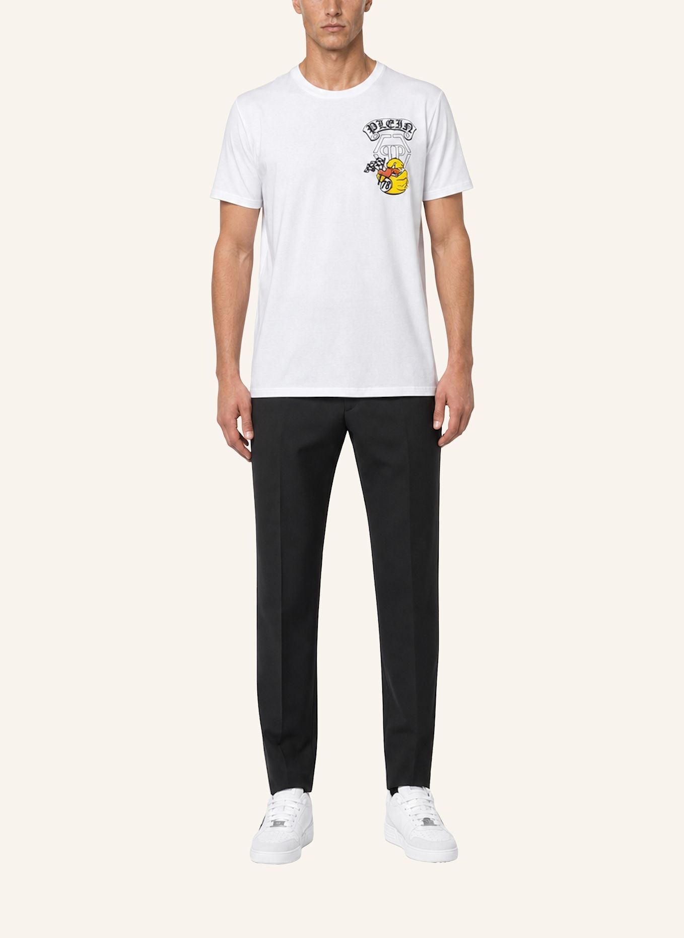 PHILIPP PLEIN Kurzarm-Rundhals-T-Shirt DUCK: WEISS