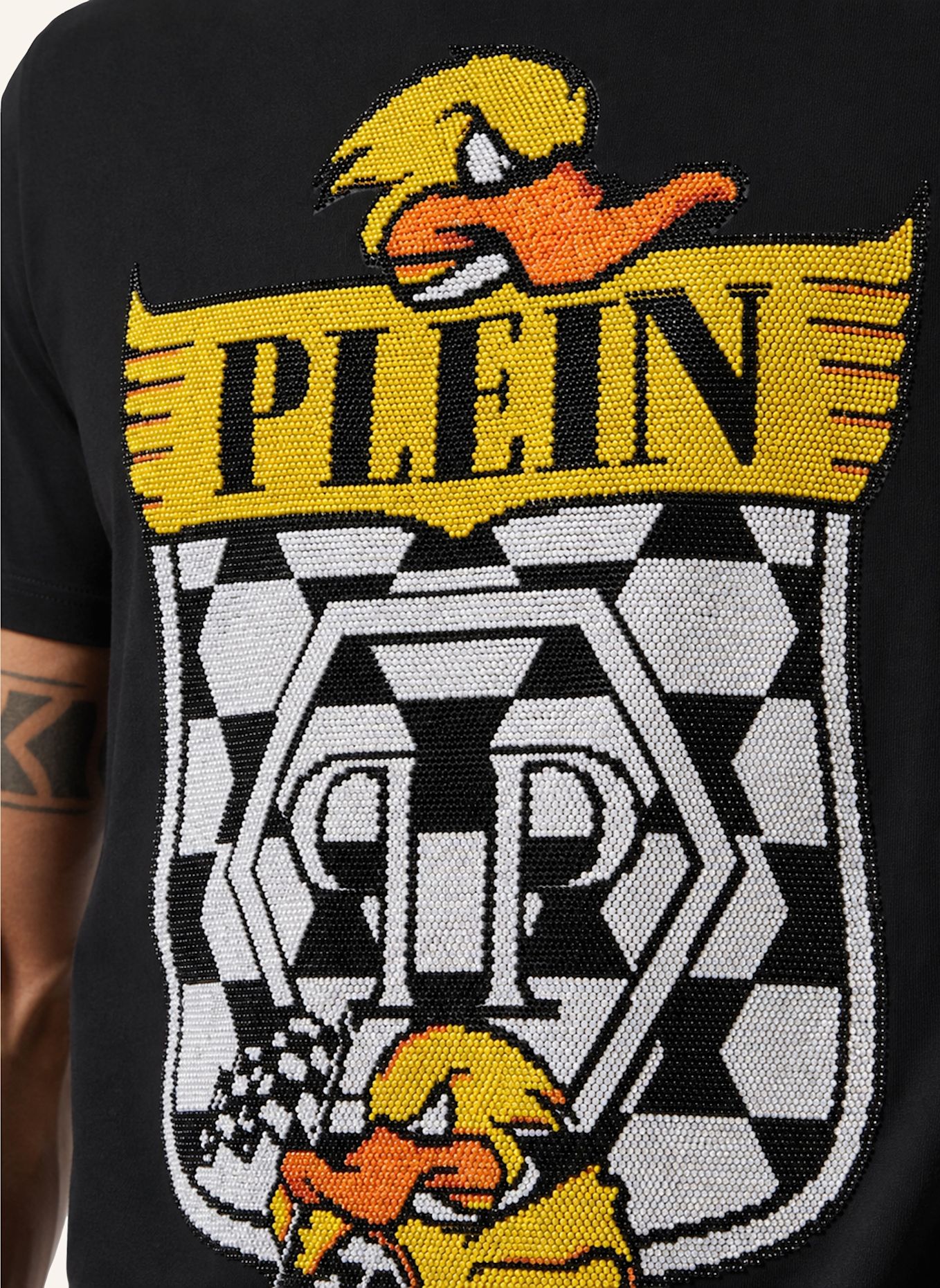 PHILIPP PLEIN Kurzarm-Rundhals-T-Shirt DUCK: SCHWARZ