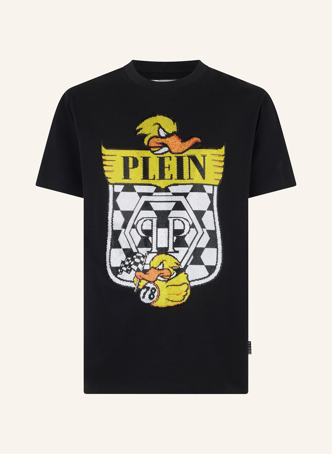 PHILIPP PLEIN Kurzarm-Rundhals-T-Shirt DUCK: SCHWARZ
