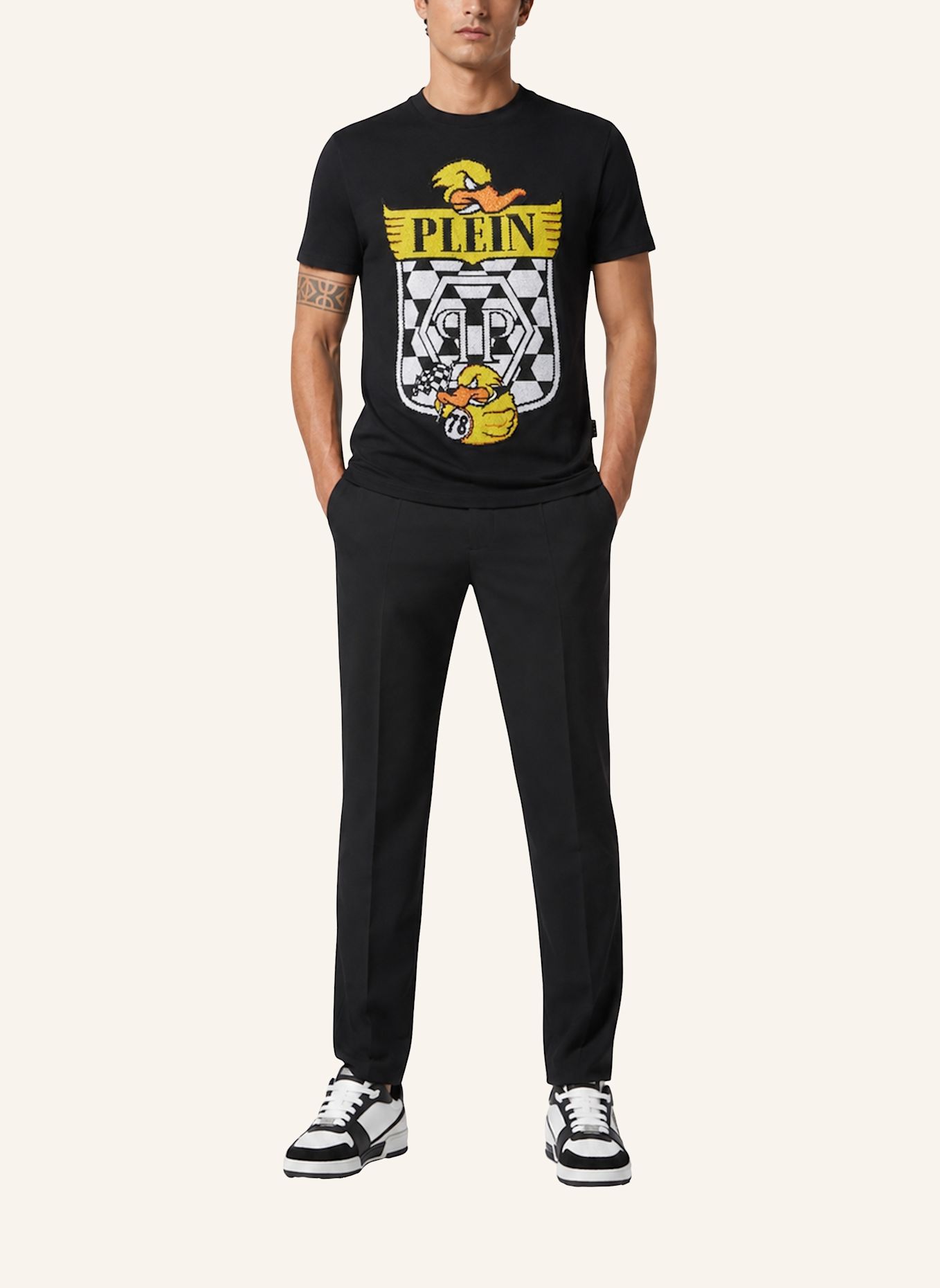 PHILIPP PLEIN Kurzarm-Rundhals-T-Shirt DUCK: SCHWARZ