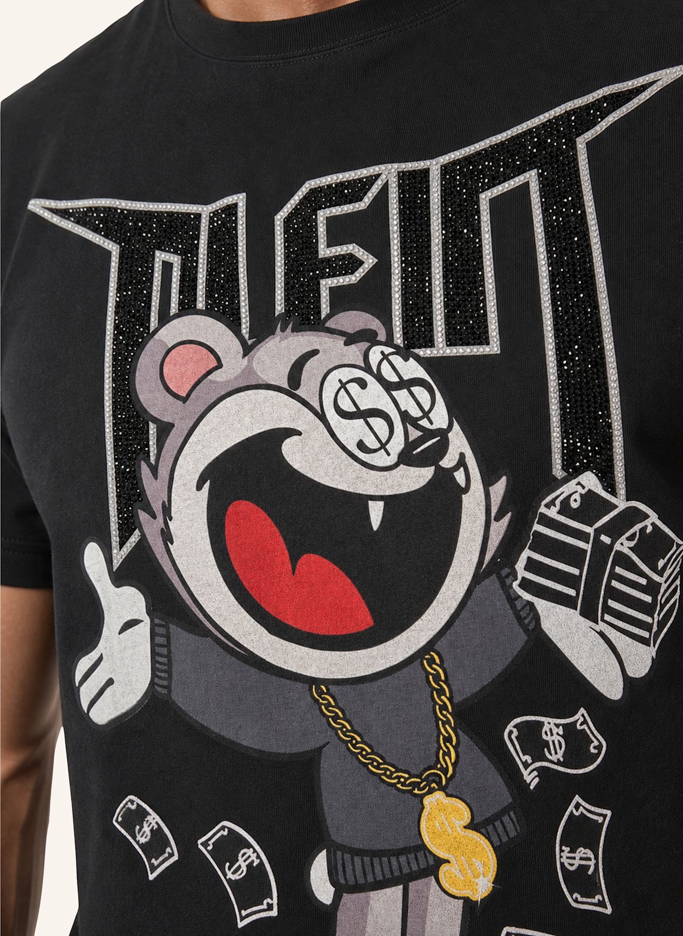 PHILIPP PLEIN Kurzarm-Rundhals-T-Shirt MONEY: SCHWARZ
