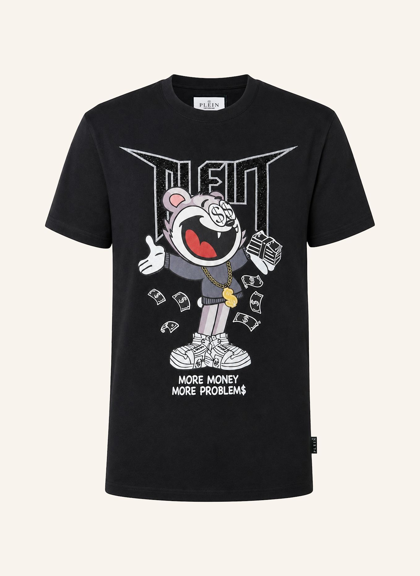 PHILIPP PLEIN Kurzarm-Rundhals-T-Shirt MONEY: SCHWARZ
