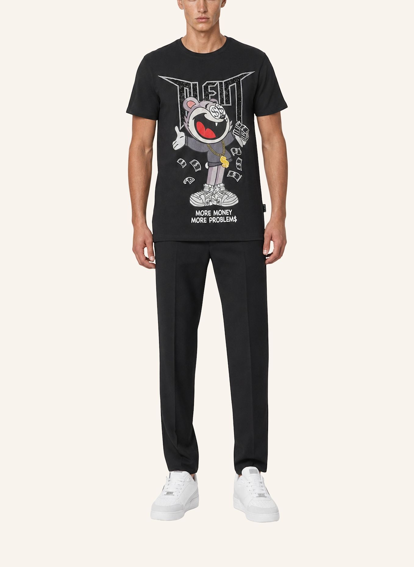 PHILIPP PLEIN Kurzarm-Rundhals-T-Shirt MONEY: SCHWARZ
