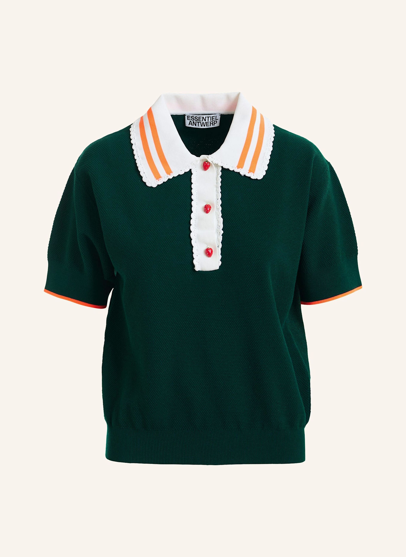 ESSENTIEL ANTWERP Strick-Poloshirt: ORANGE/ WEISS/ DUNKELGRÜN
