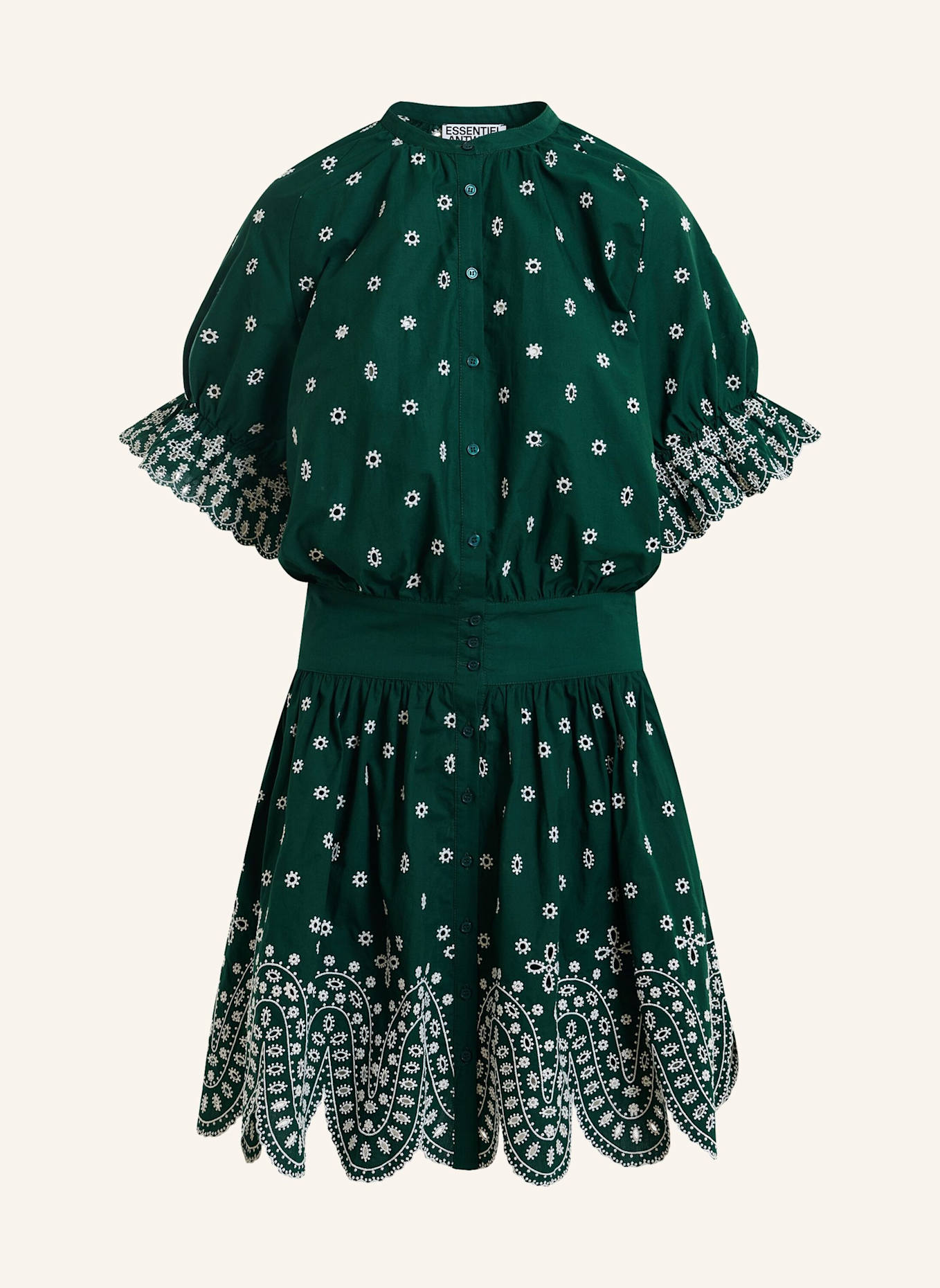 ESSENTIEL ANTWERP Kleid KAYLANI: WEISS/ DUNKELGRÜN