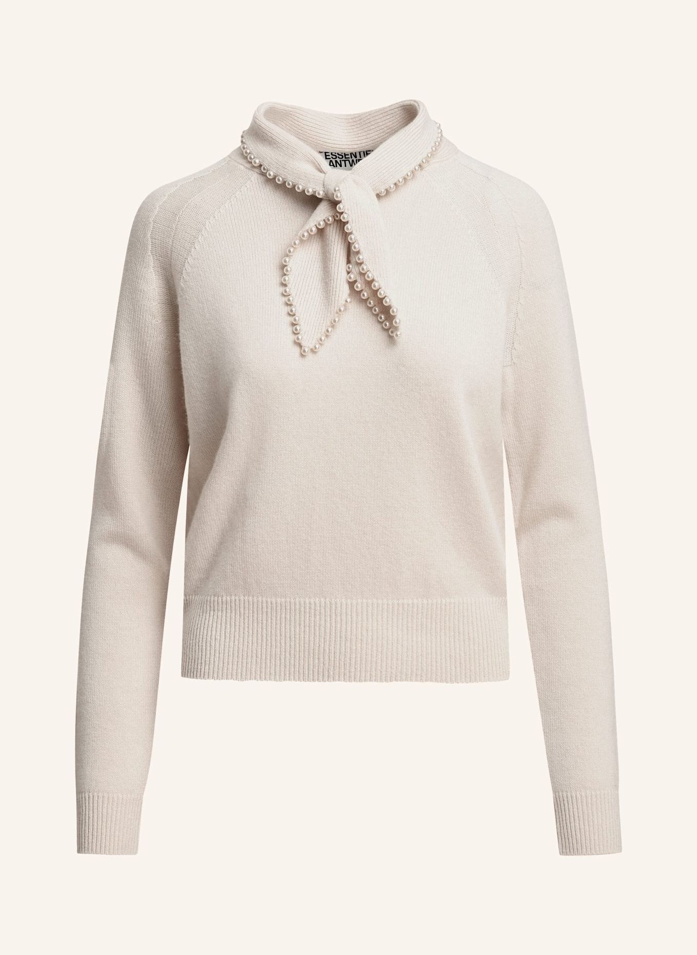 ESSENTIEL ANTWERP Pullover KASA mit Schluppe und Schmuckperlen: WEISS