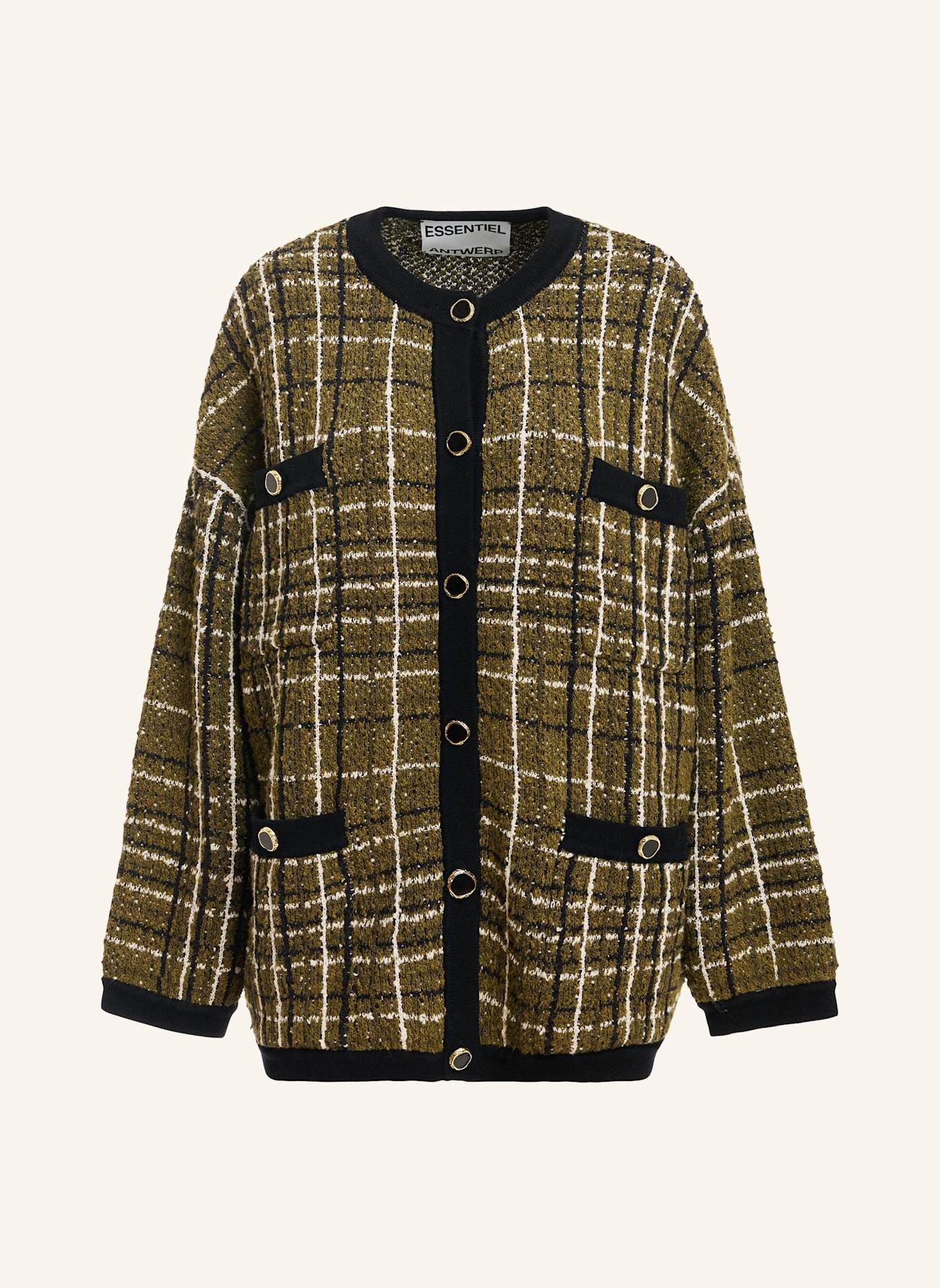 ESSENTIEL ANTWERP Strickjacke KANNEL: SCHWARZ/ KHAKI/ WEISS