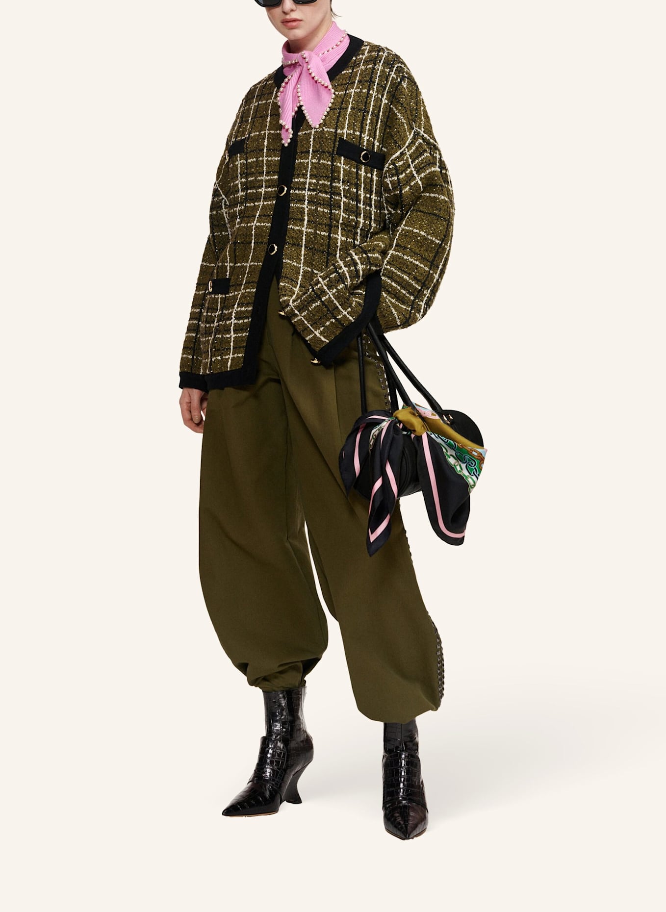 ESSENTIEL ANTWERP Strickjacke KANNEL: SCHWARZ/ KHAKI/ WEISS
