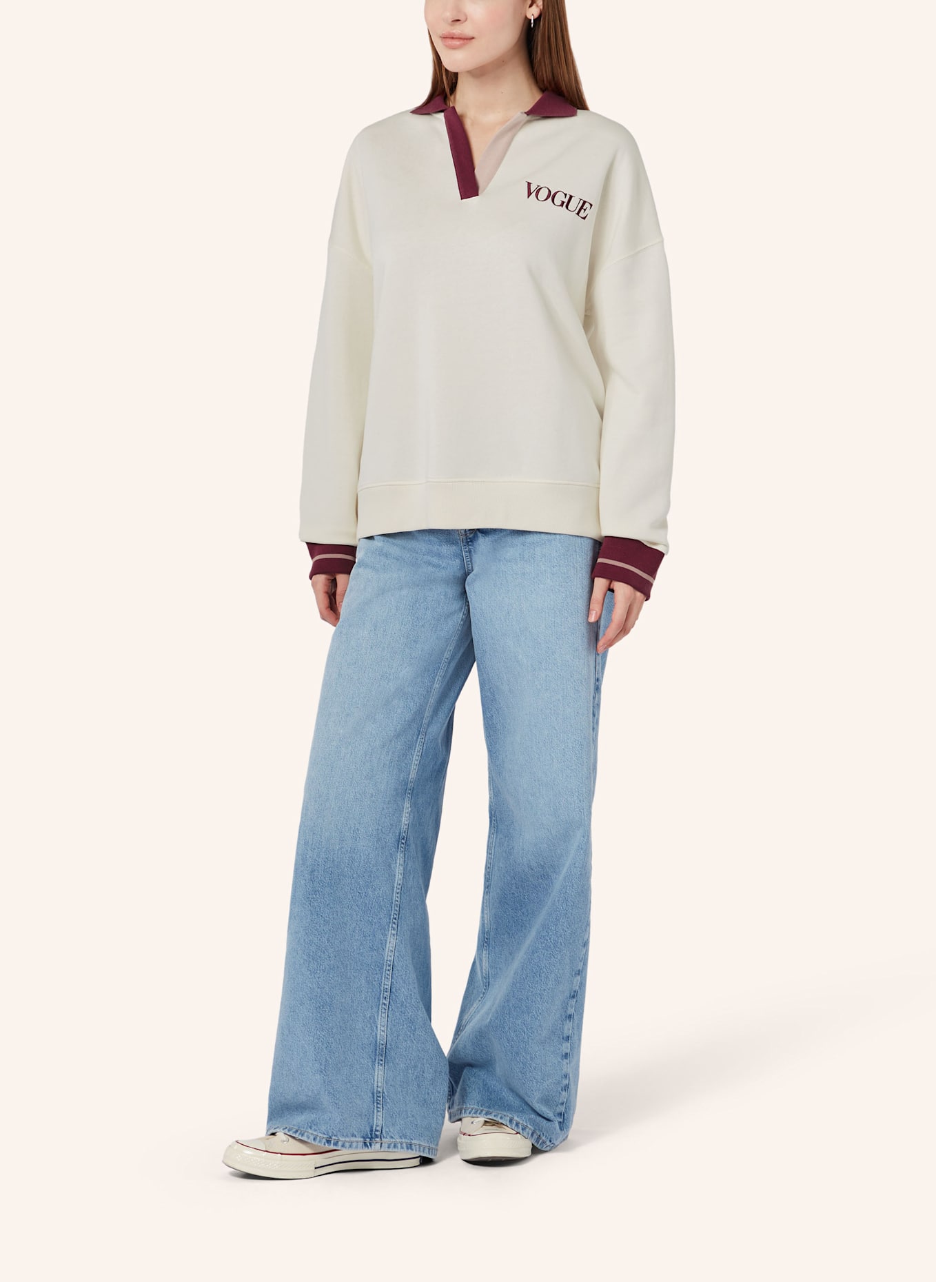 VOGUE COLLECTION Sweatshirt: BEIGE/ DUNKELROT