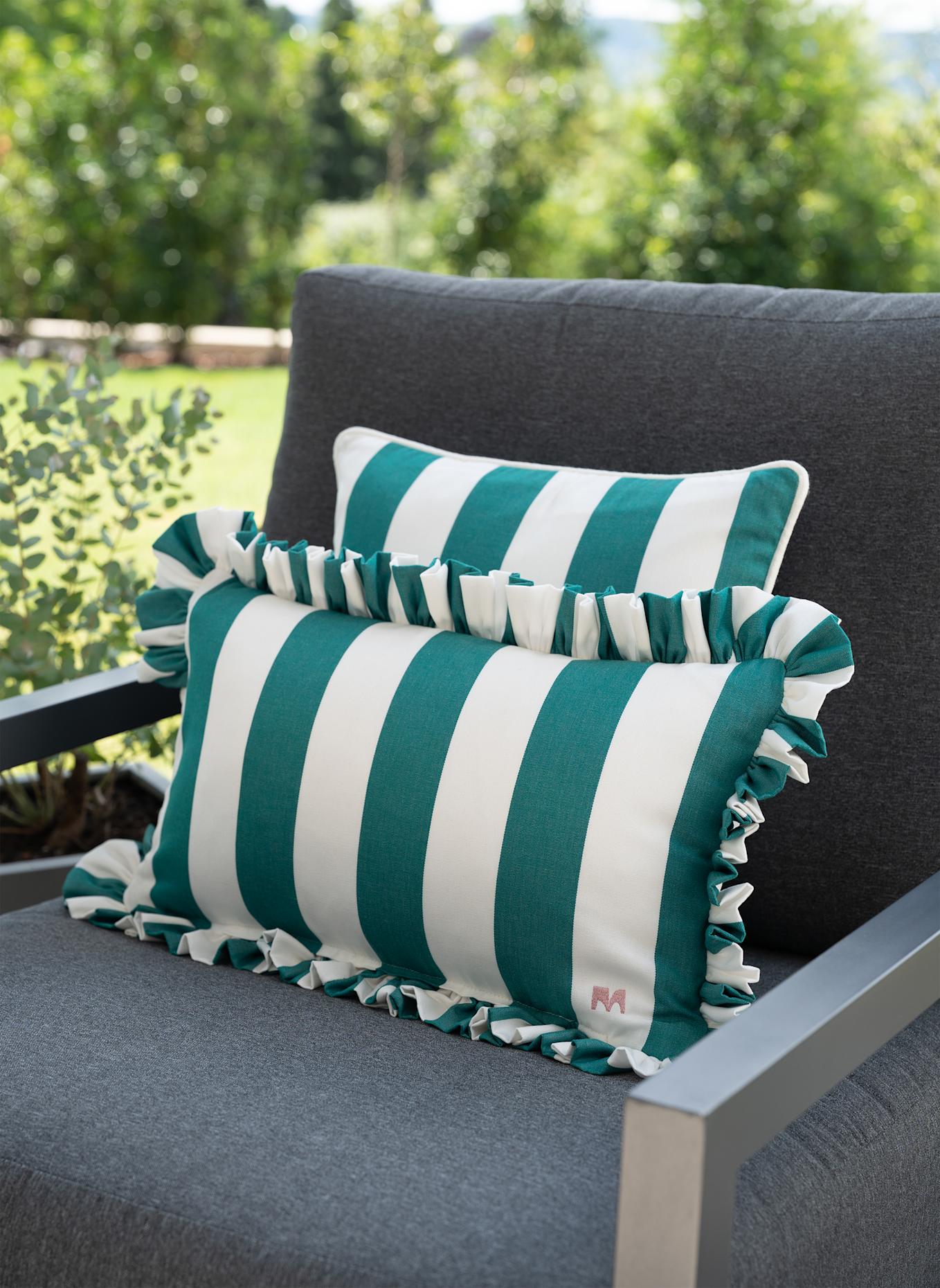 another mondaen Dekokissen ERICH OUTDOOR RÜSCHEN STREIFENKISSEN: DUNKELGRÜN