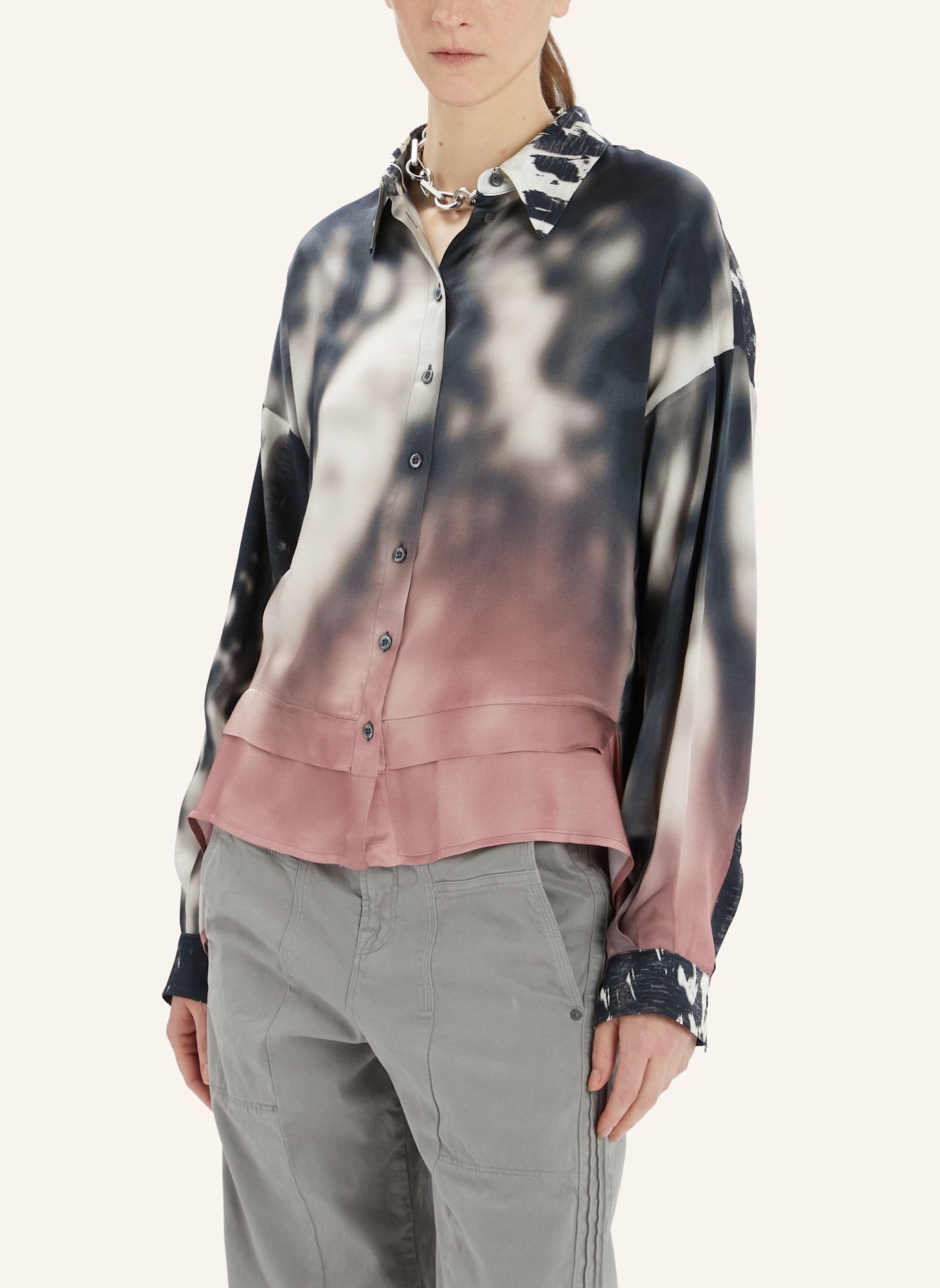 HIGH Hemdbluse O-ZONE: GRAU/ WEISS