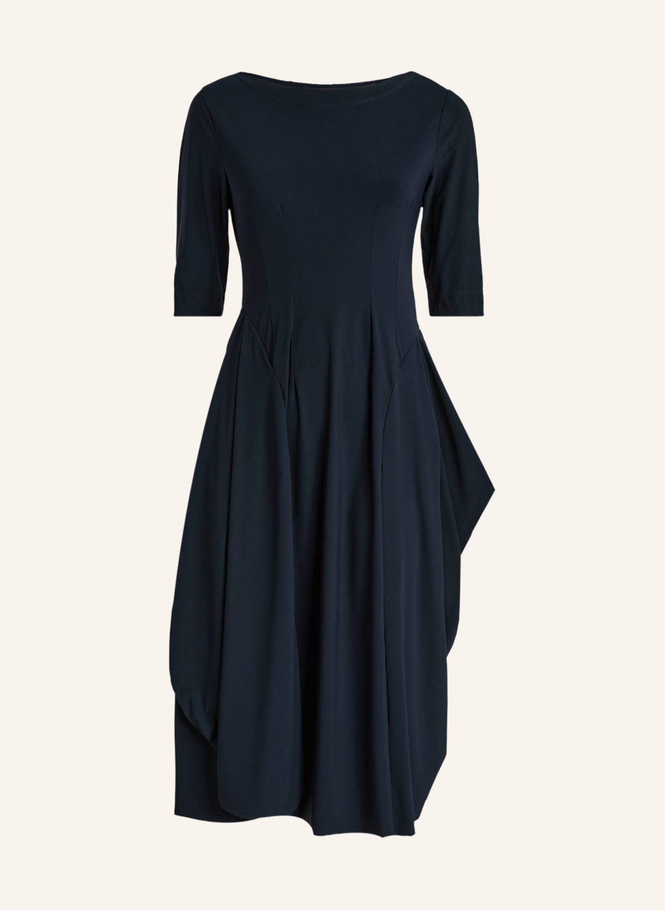HIGH NEW MESSENGER - Midi-Kleid in Sensitive® Nachtblau mit Drapierungen: BLAU