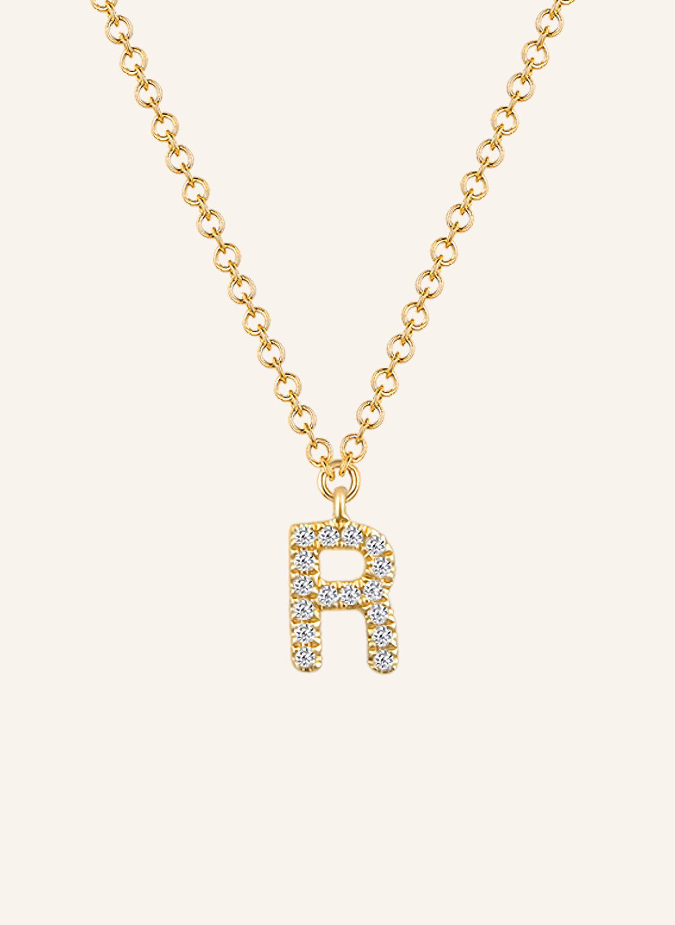 Leaf INITIALIEN Halskette „R“ aus 14 Karat Gelbgold mit Diamanten: GOLD