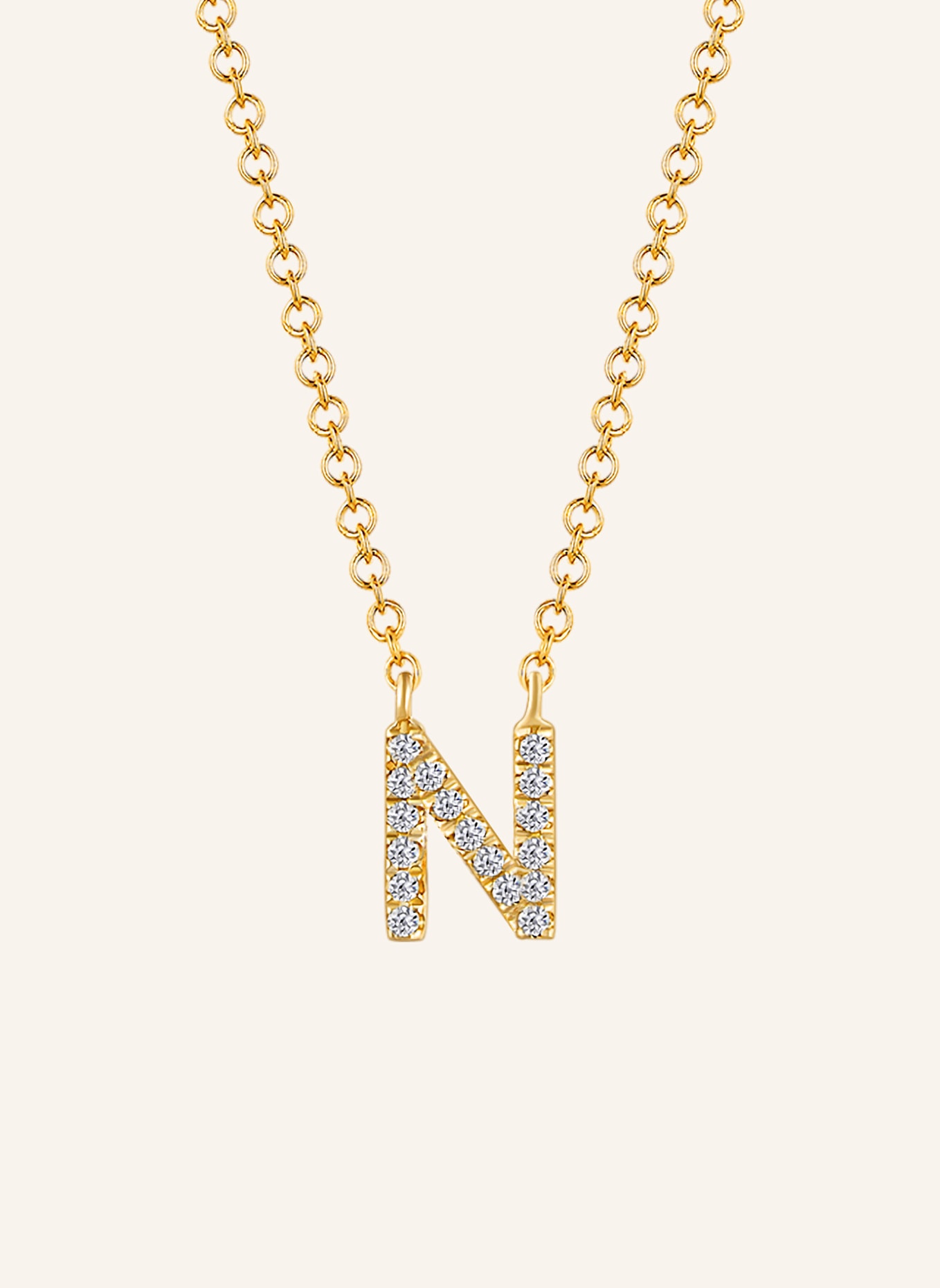 Leaf INITIALIEN Halskette „N“ aus 14 Karat Gelbgold mit Diamanten: GOLD