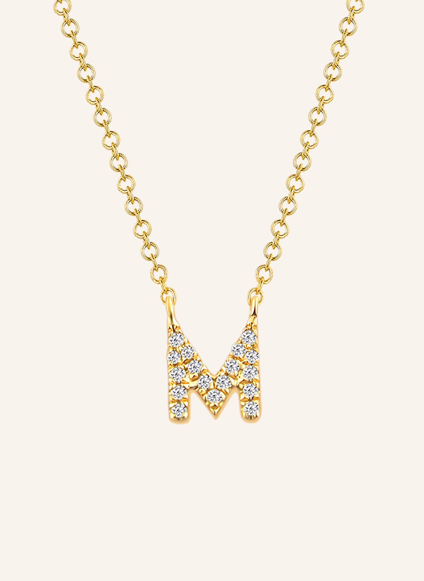 Leaf INITIALIEN Halskette „M“ aus 14 Karat Gelbgold mit Diamanten: GOLD