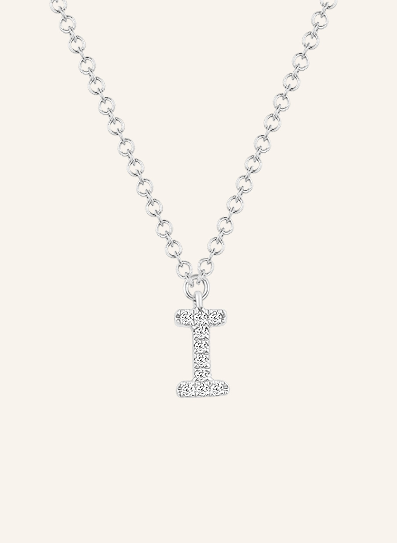 Leaf INITIALIEN Halskette „I“ aus 14 Karat Weißgold mit Diamanten: WEISSGOLD
