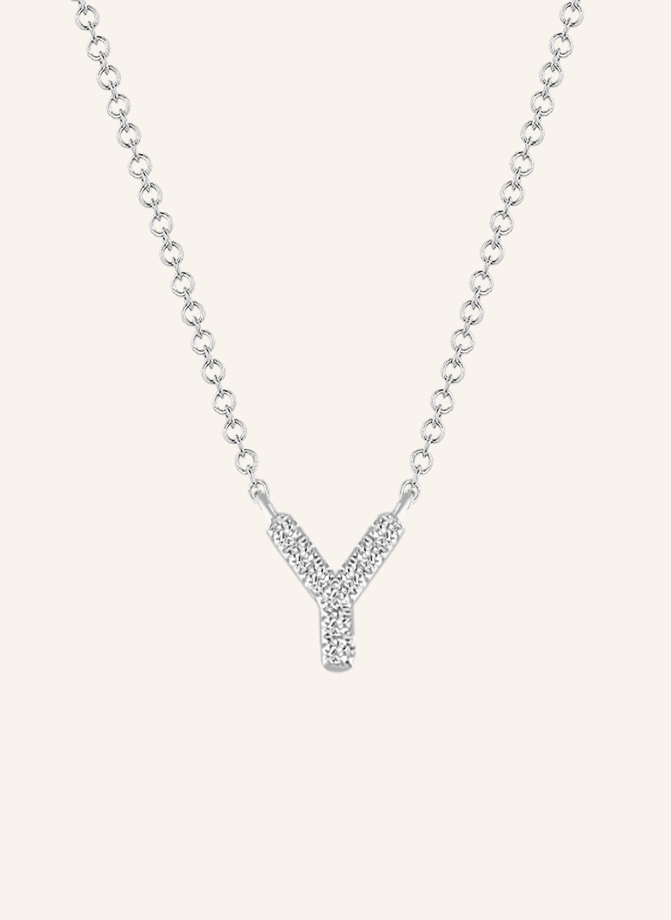 Leaf INITIALIEN Halskette „Y“ aus 14 Karat Weißgold mit Diamanten: WEISSGOLD