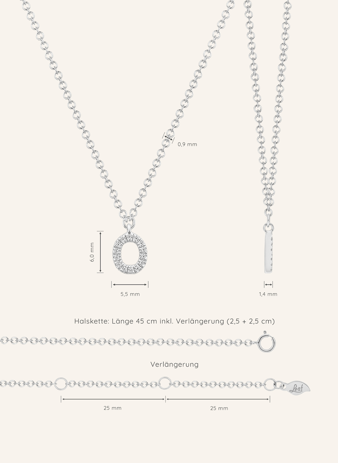 Leaf INITIALIEN Halskette „O“ aus 14 Karat Weißgold mit Diamanten: WEISSGOLD