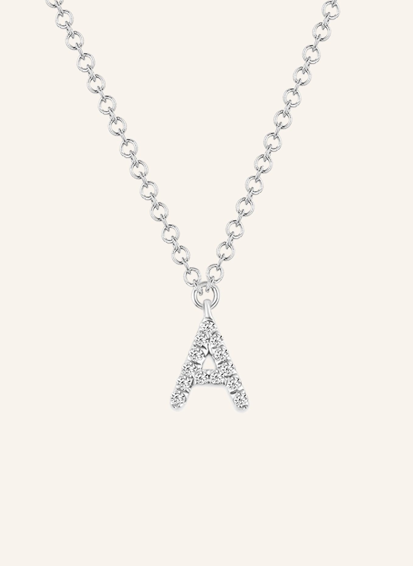 Leaf INITIALIEN Halskette „A“ aus 14 Karat Weißgold mit Diamanten: WEISSGOLD