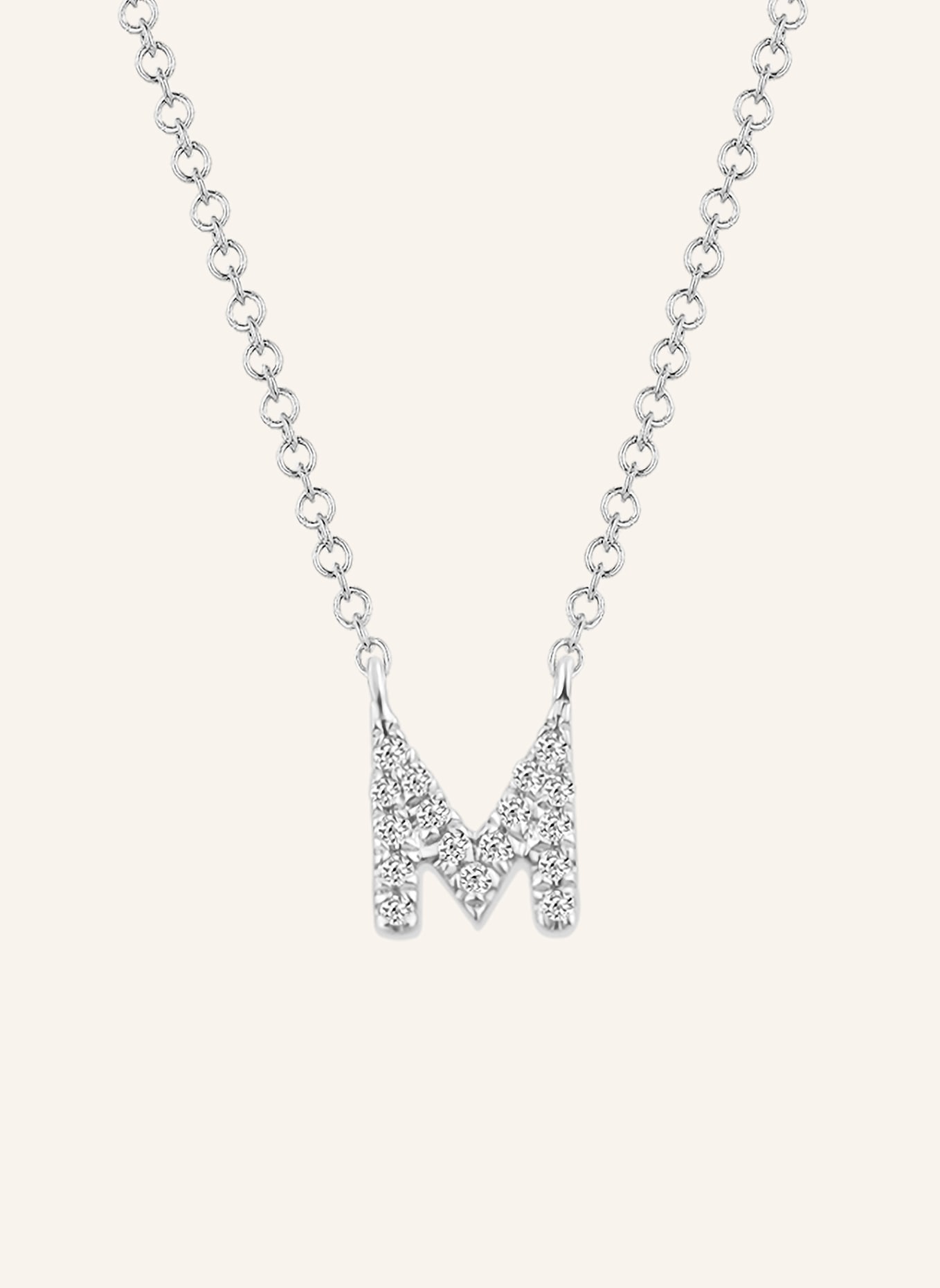 Leaf INITIALIEN Halskette „M“ aus 14 Karat Weißgold mit Diamanten: WEISSGOLD