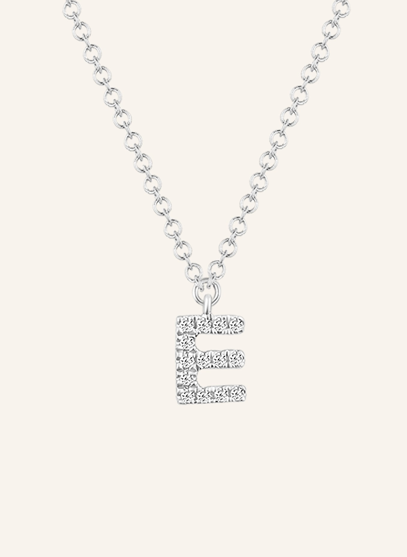 Leaf INITIALIEN Halskette „E“ aus 14 Karat Weißgold mit Diamanten: WEISSGOLD