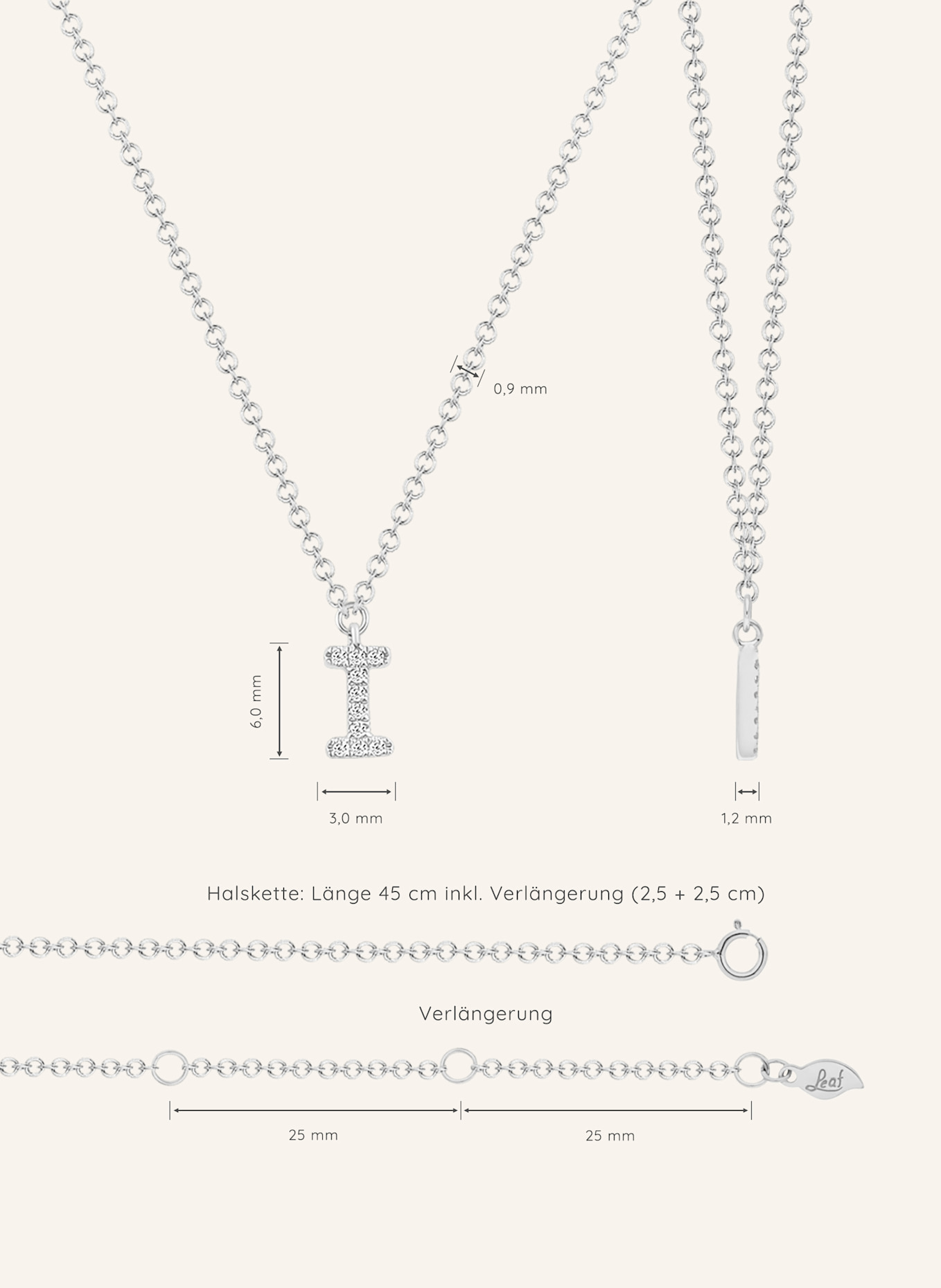 Leaf INITIALIEN Halskette „I“ aus 14 Karat Weißgold mit Diamanten: WEISSGOLD