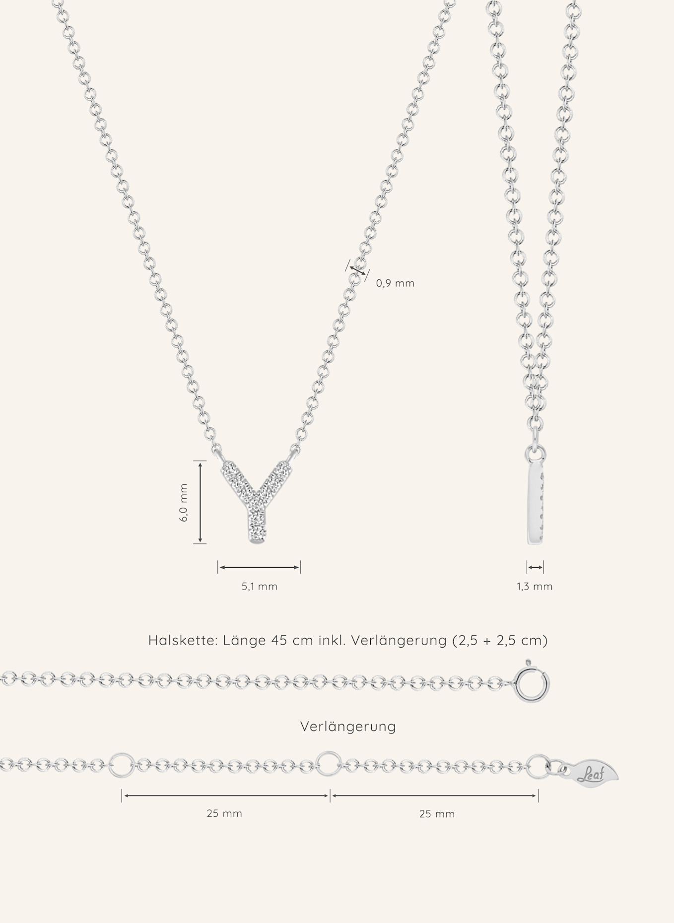 Leaf INITIALIEN Halskette „Y“ aus 14 Karat Weißgold mit Diamanten: WEISSGOLD