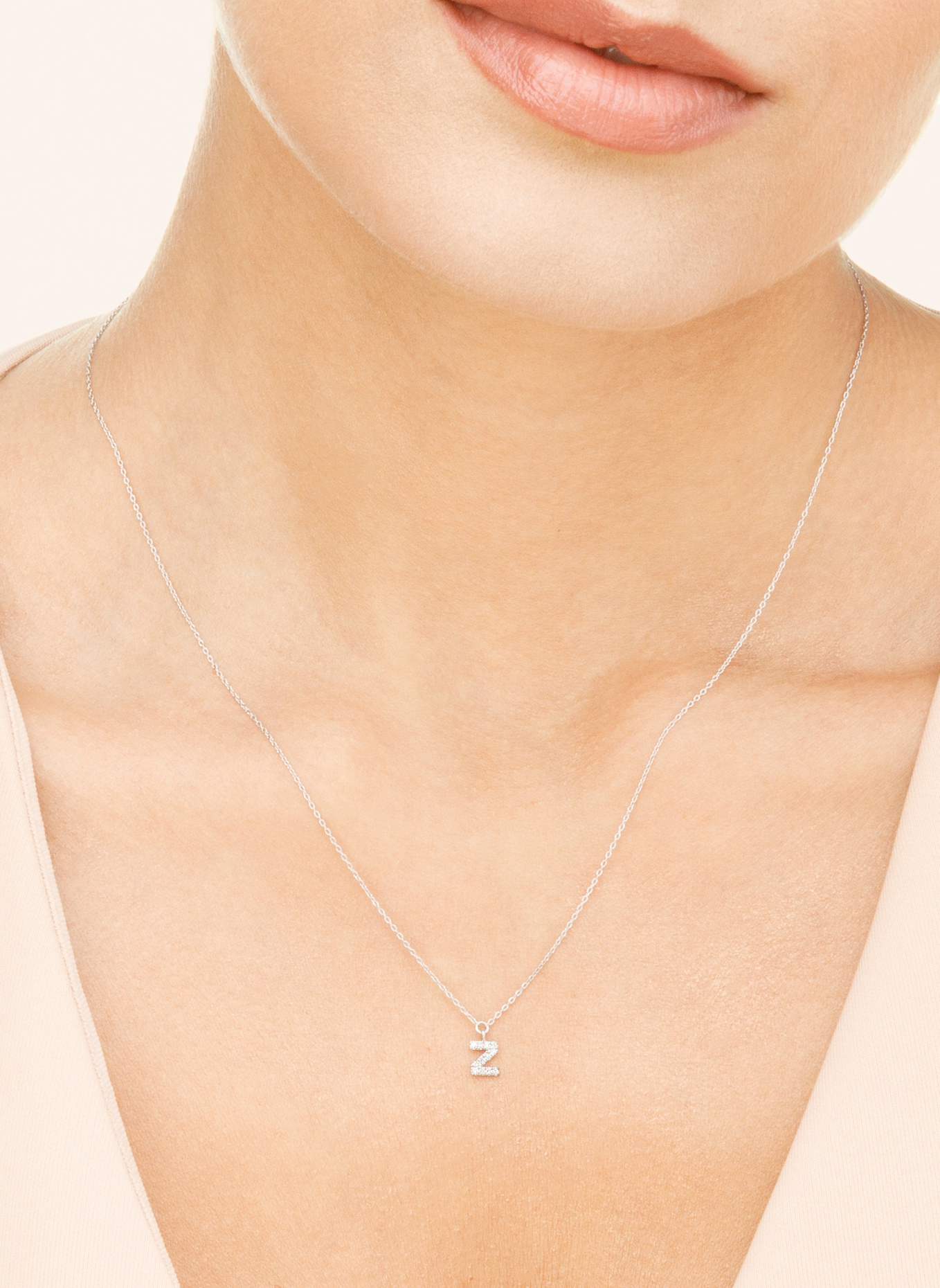 Leaf INITIALIEN Halskette „Z“ aus 14 Karat Weißgold mit Diamanten: WEISSGOLD
