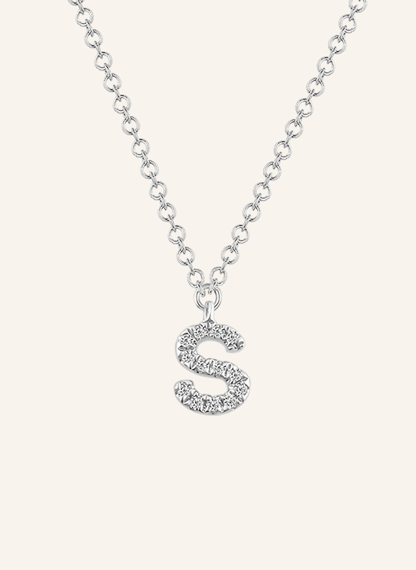 Leaf INITIALIEN Halskette „S“ aus 14 Karat Weißgold mit Diamanten: WEISSGOLD