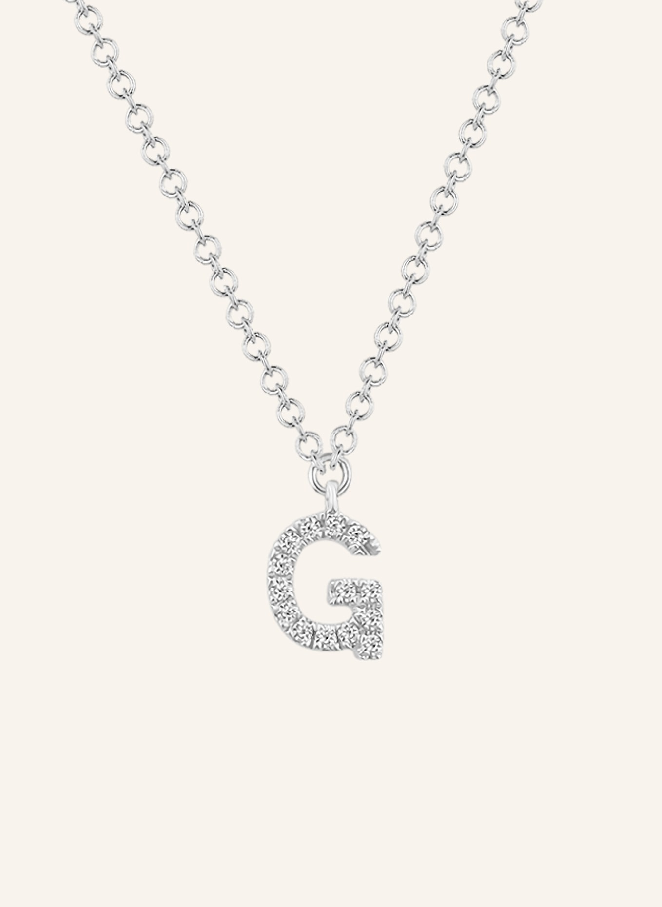 Leaf INITIALIEN Halskette „G“ aus 14 Karat Weißgold mit Diamanten: WEISSGOLD