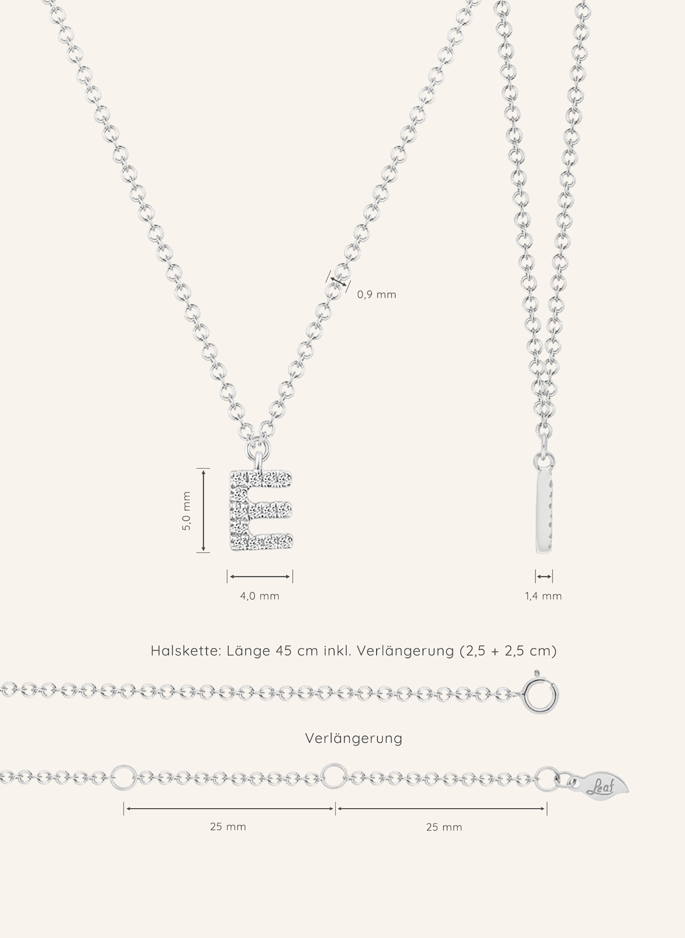 Leaf INITIALIEN Halskette „E“ aus 14 Karat Weißgold mit Diamanten: WEISSGOLD