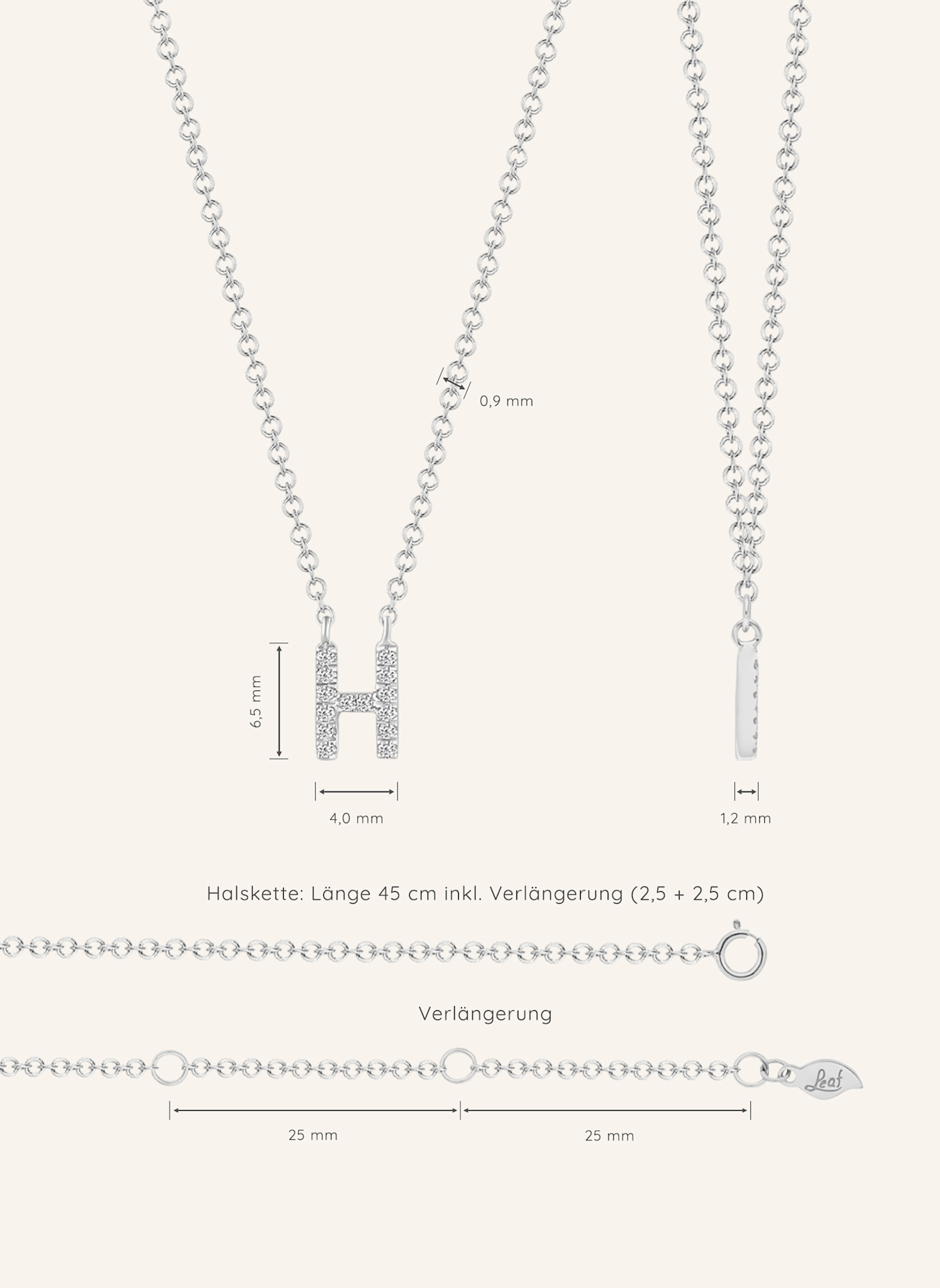 Leaf INITIALIEN Halskette „H“ aus 14 Karat Weißgold mit Diamanten: WEISSGOLD