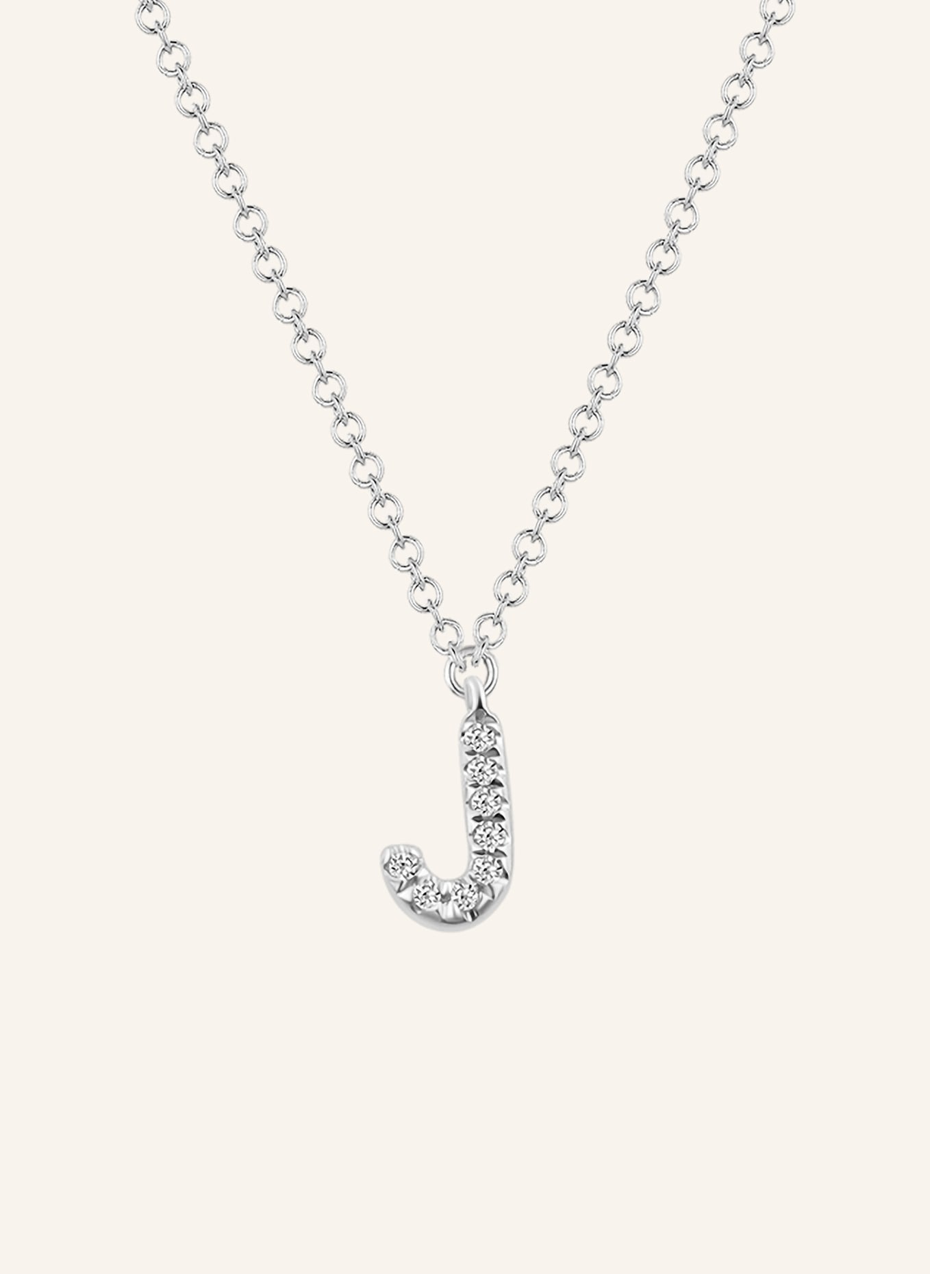 Leaf INITIALIEN Halskette „J“ aus 14 Karat Weißgold mit Diamanten: WEISSGOLD