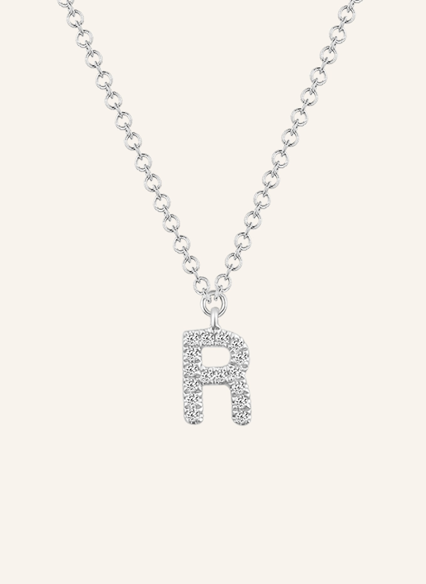 Leaf INITIALIEN Halskette „R“ aus 14 Karat Weißgold mit Diamanten: WEISSGOLD