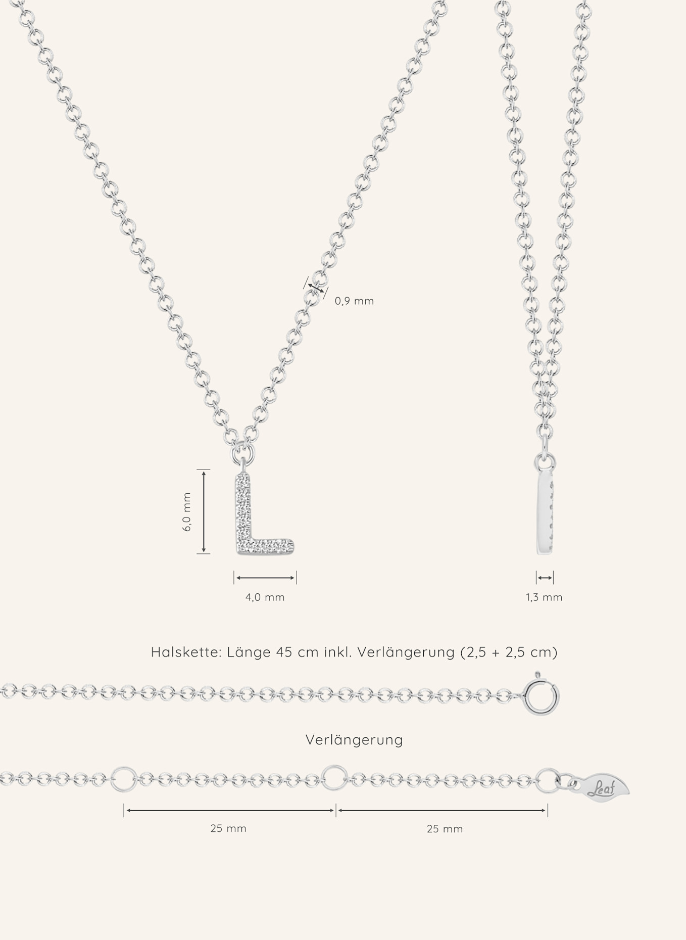 Leaf INITIALIEN Halskette „L“ aus 14 Karat Weißgold mit Diamanten: WEISSGOLD