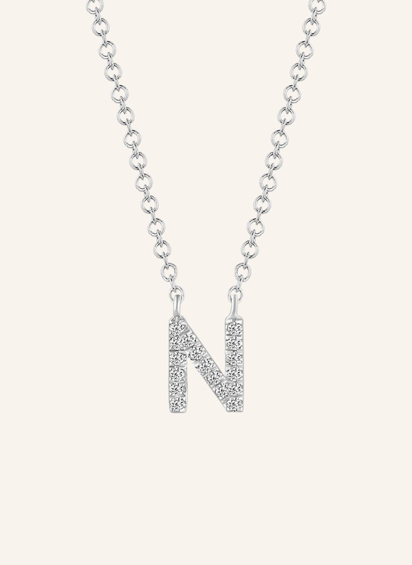Leaf INITIALIEN Halskette „N“ aus 14 Karat Weißgold mit Diamanten: WEISSGOLD