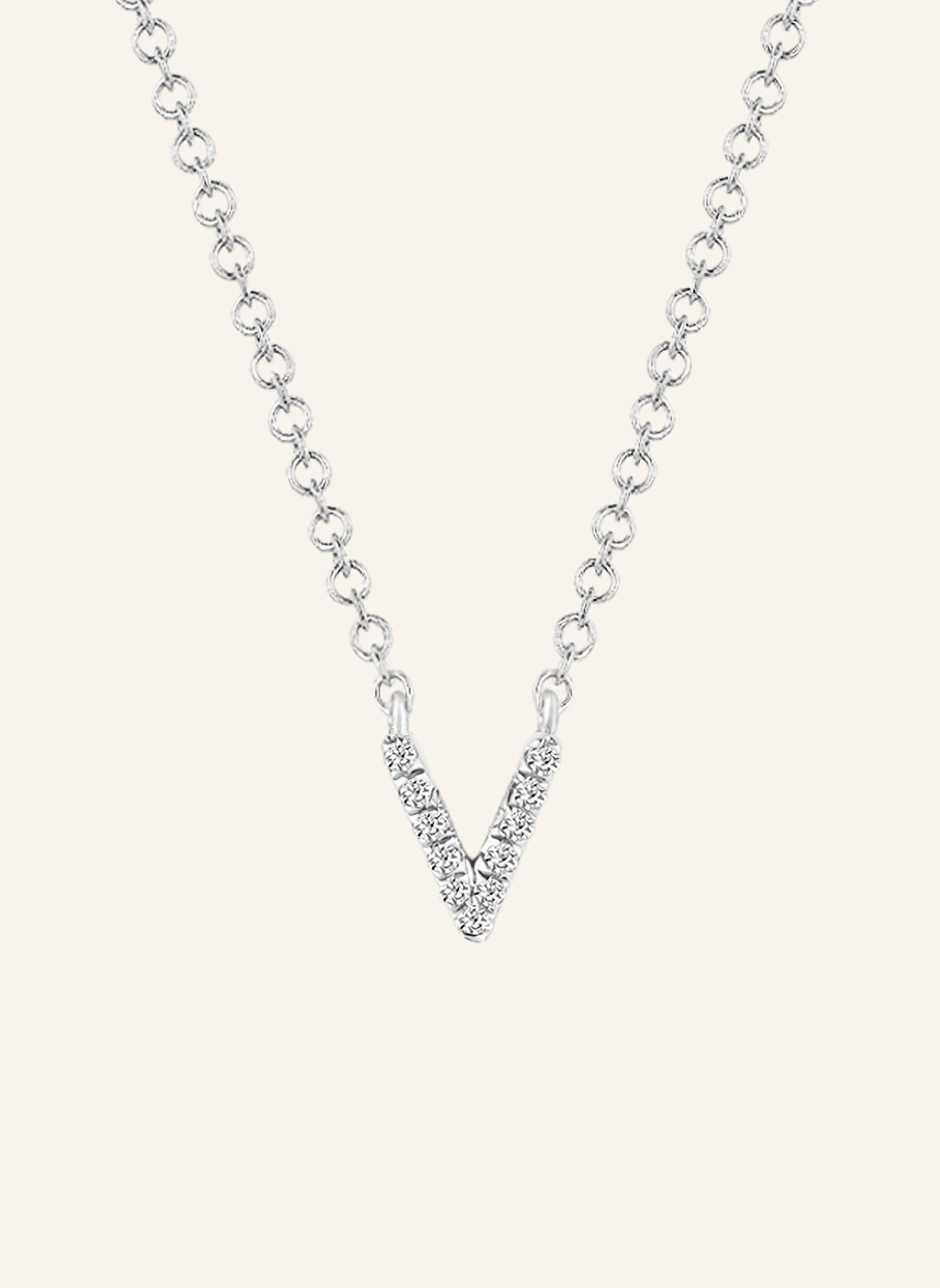 Leaf INITIALIEN Halskette „V“ aus 14 Karat Weißgold mit Diamanten: WEISSGOLD