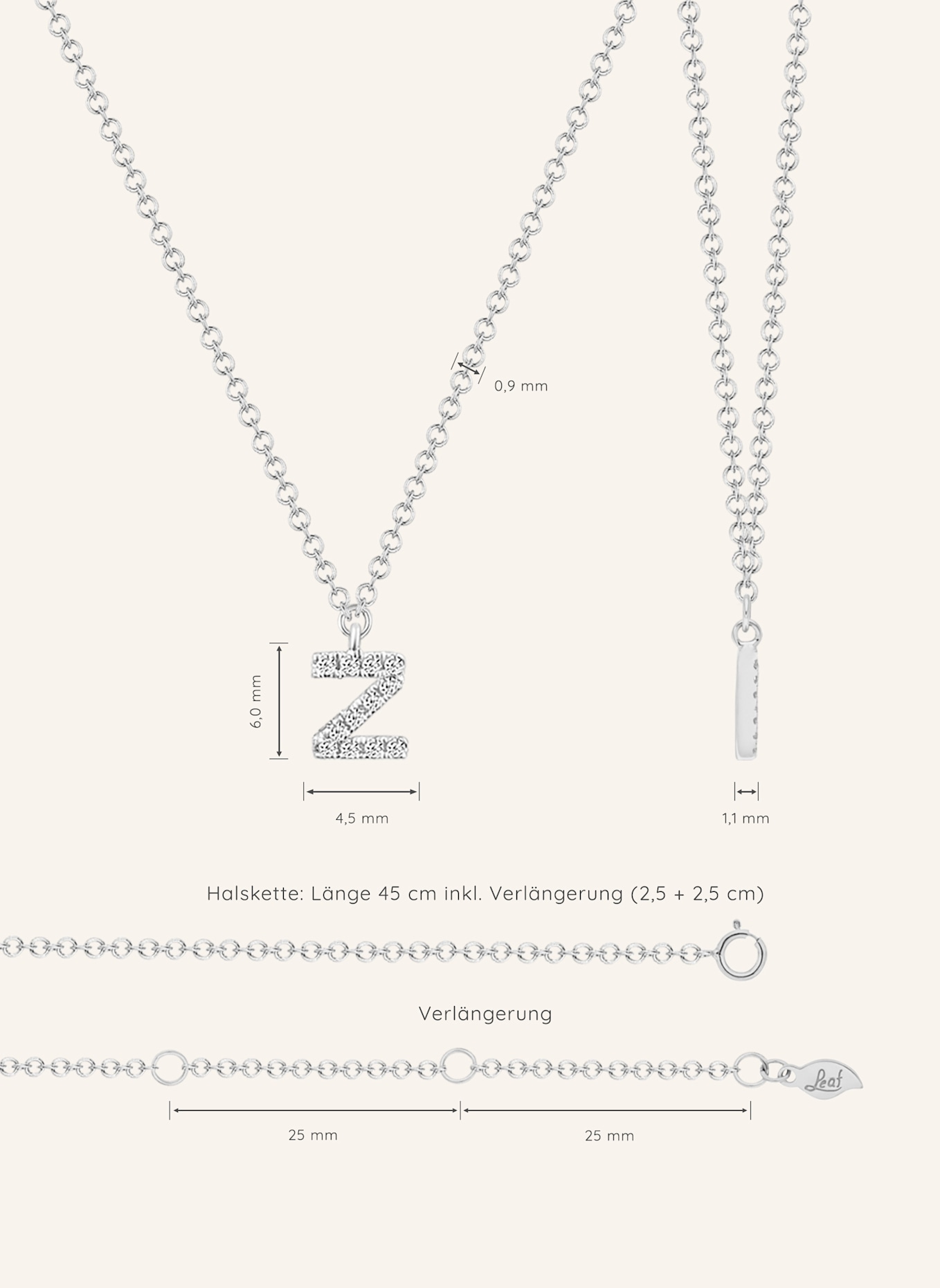 Leaf INITIALIEN Halskette „Z“ aus 14 Karat Weißgold mit Diamanten: WEISSGOLD