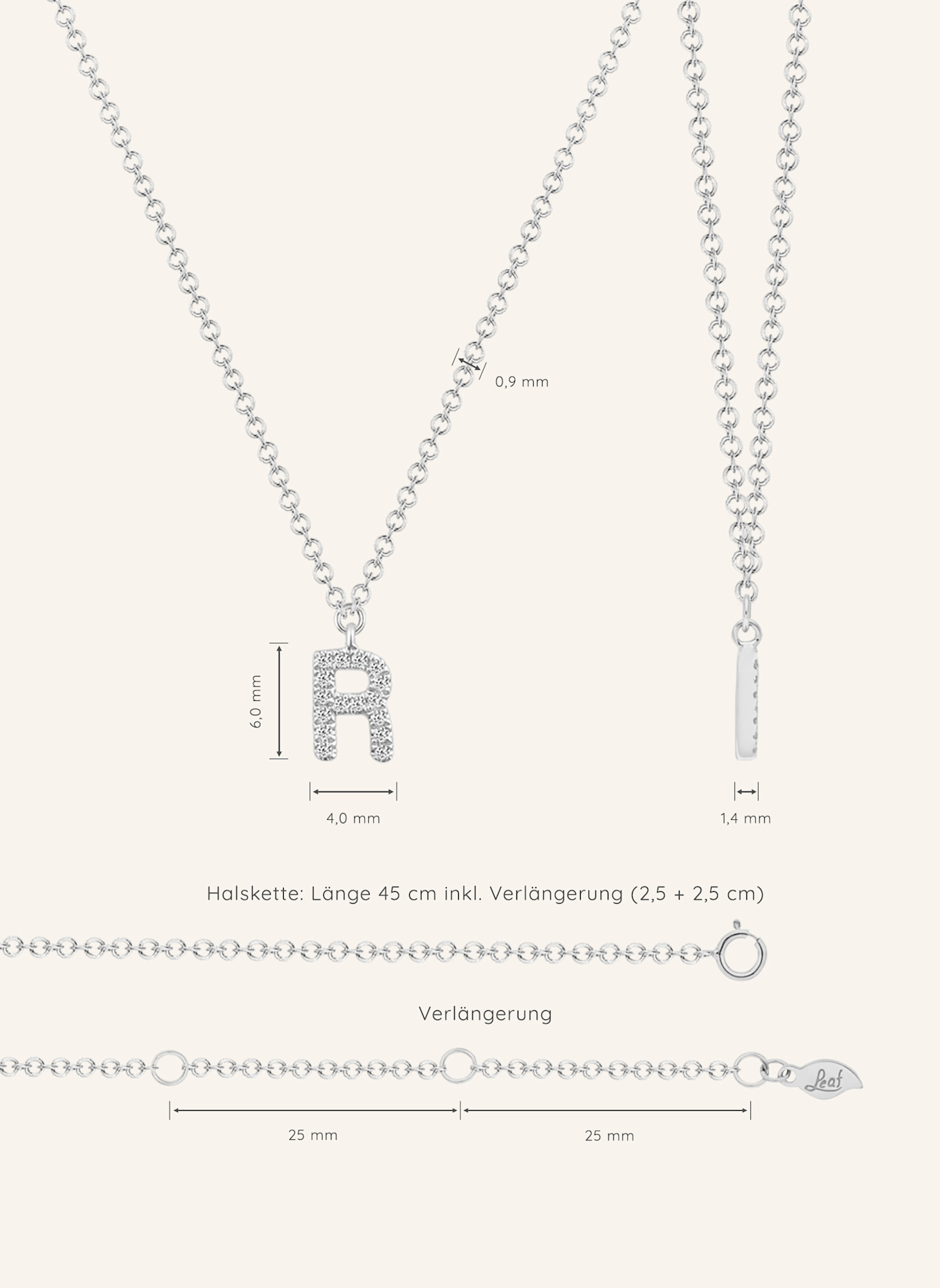 Leaf INITIALIEN Halskette „R“ aus 14 Karat Weißgold mit Diamanten: WEISSGOLD