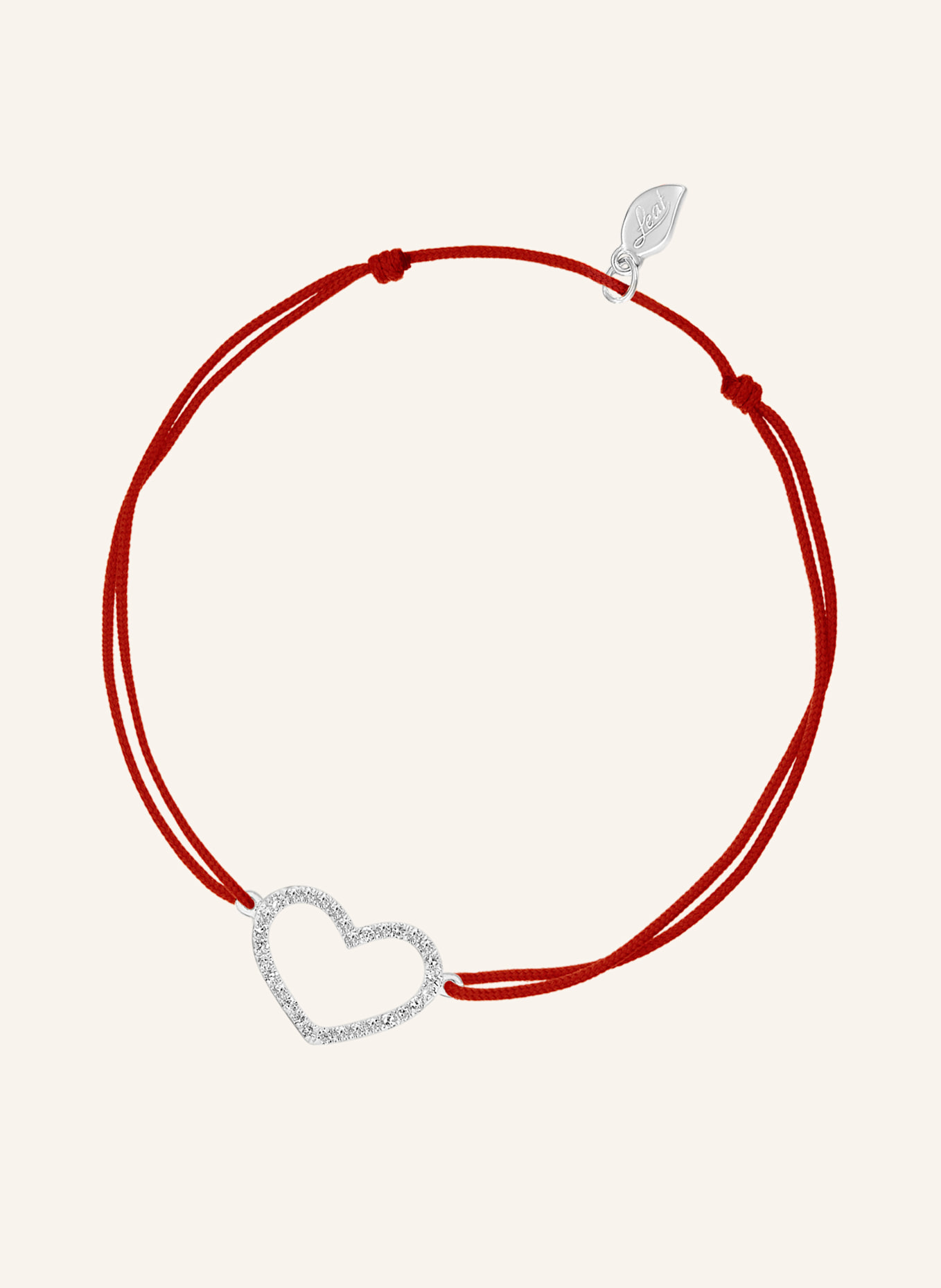 Leaf Freundschaftsarmband HEART aus 18 Karat Weißgold mit Diamanten: ROT