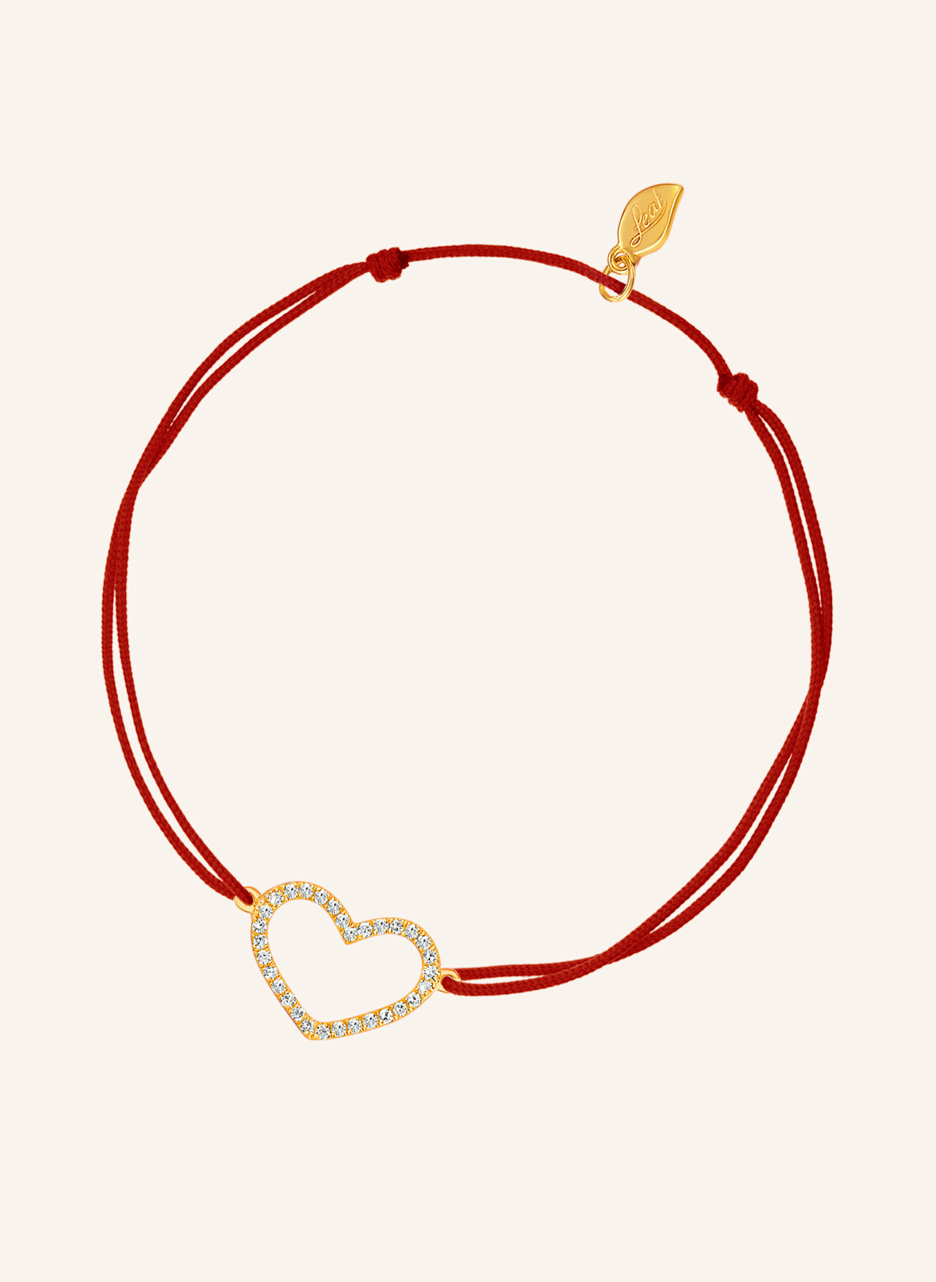 Leaf Freundschaftsarmband HEART aus 18 Karat Gelbgold mit Diamanten: ROT