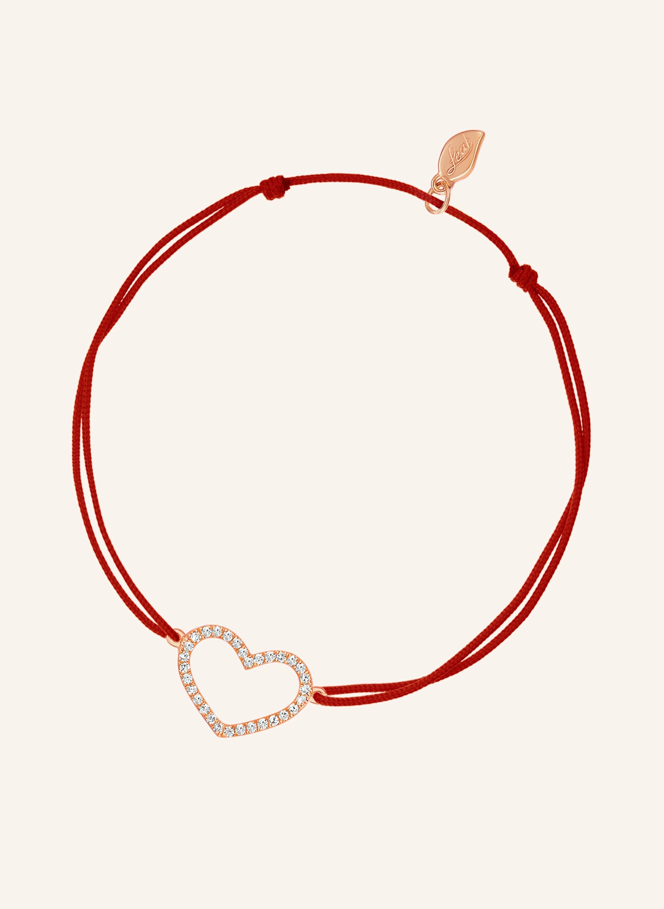Leaf Freundschaftsarmband HEART aus 18 Karat Roségold mit Diamanten: ROT