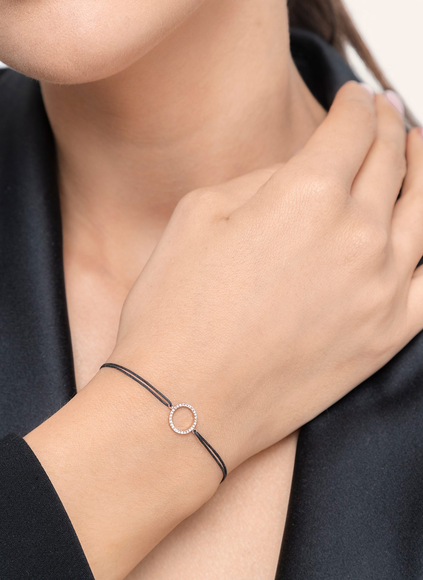 Leaf Freundschaftsarmband CIRCLE aus 18 Karat Roségold mit Diamanten: SCHWARZ