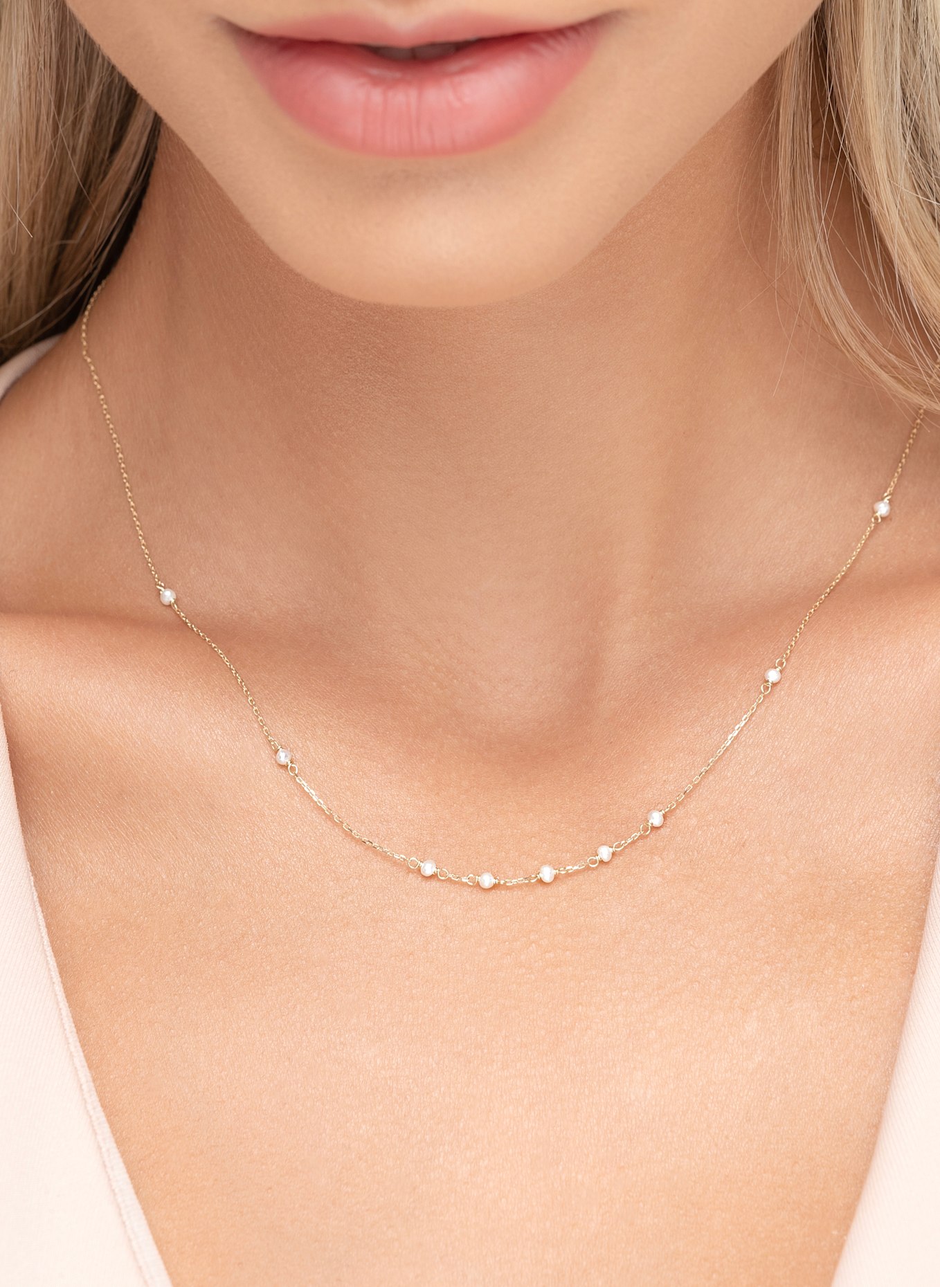 Leaf Halskette WHITE PEARLS aus 14 Karat Gelbgold: GOLD