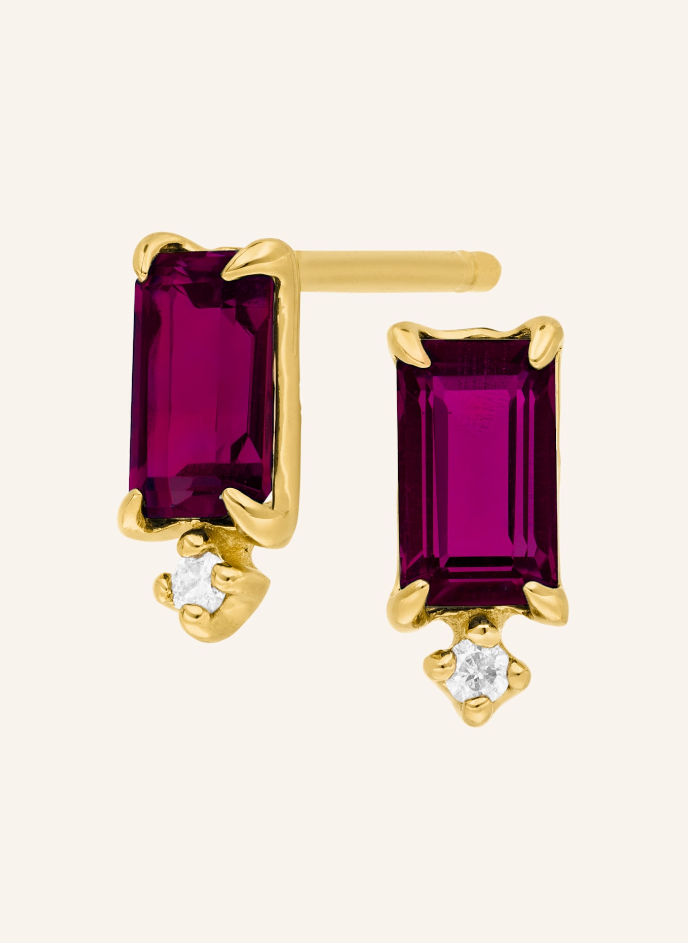 Leaf Ohrstecker RHODOLITH aus 14 Karat Gelbgold: GOLD