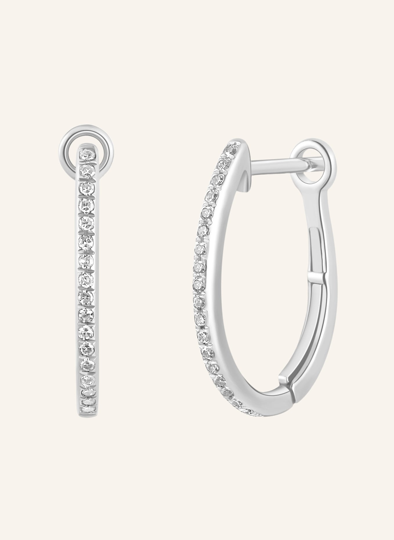 Leaf Creolen OVAL S aus 18 Karat Weißgold mit Diamanten: WEISSGOLD