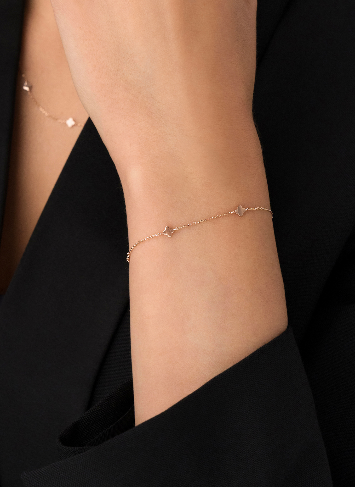 Leaf Armband MINI CLOVER aus 14 Karat Gelbgold: ROSÉGOLD