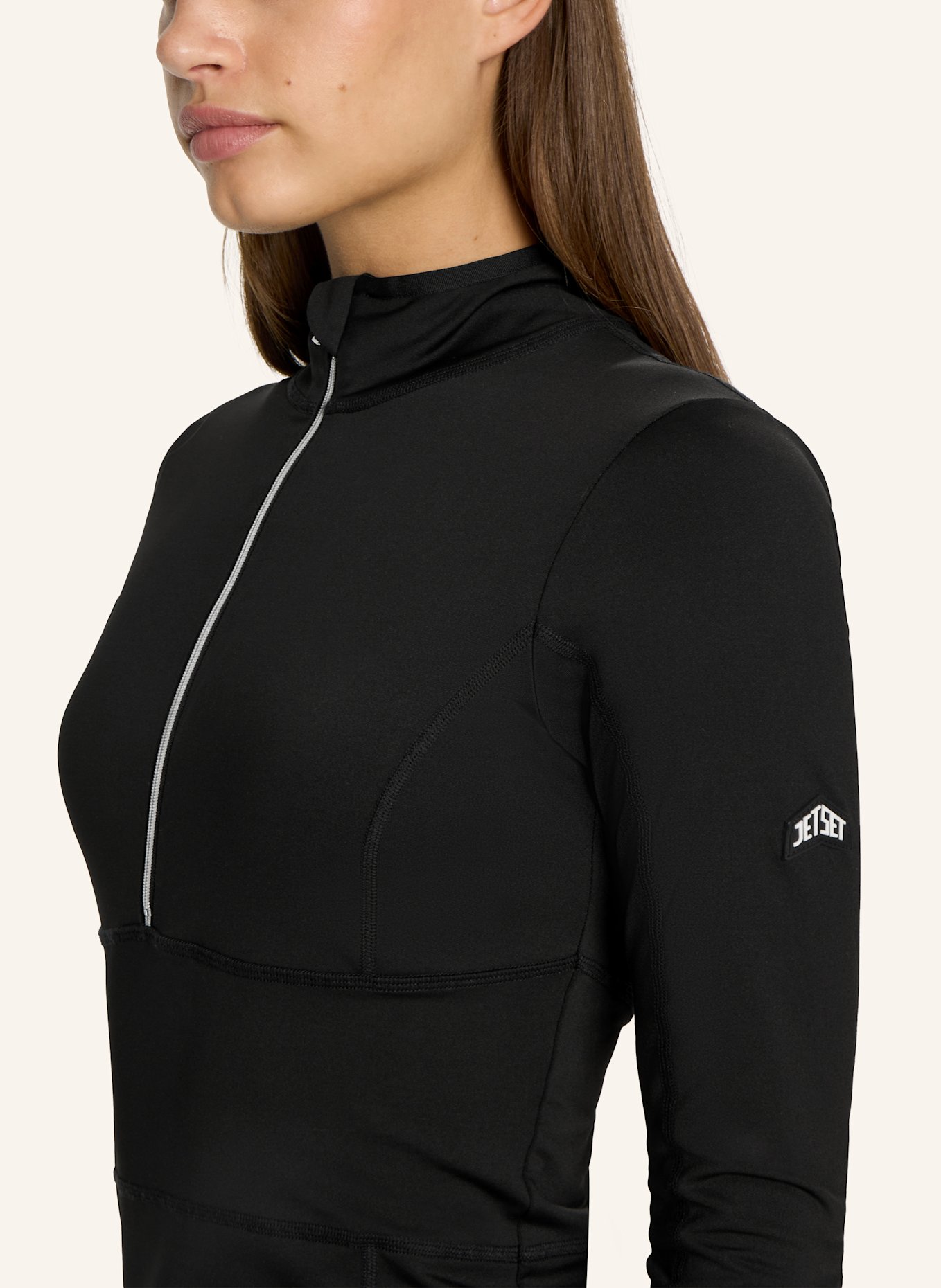 JET SET Langarm Zip Hemd GINGER: SCHWARZ