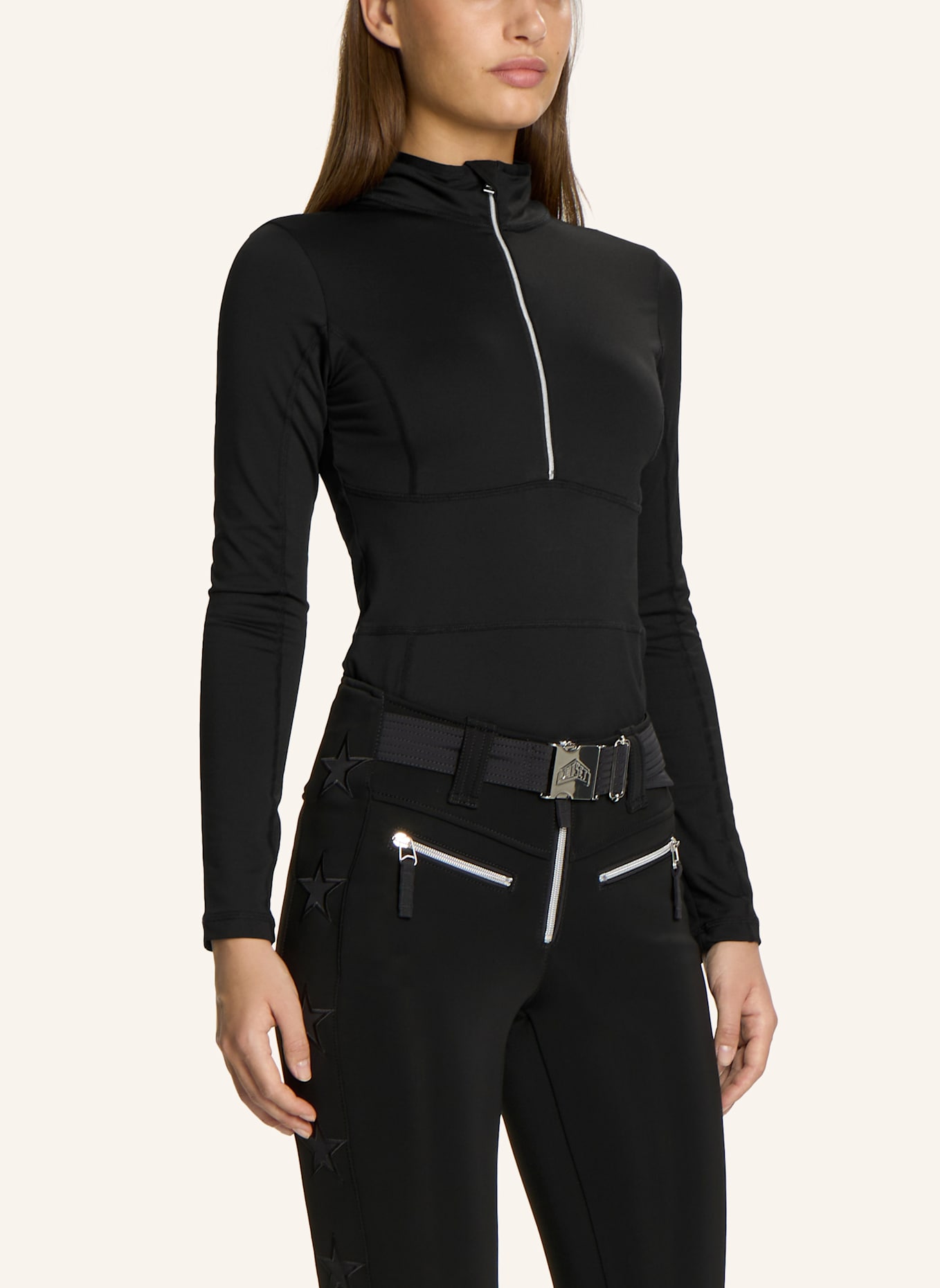 JET SET Langarm Zip Hemd GINGER: SCHWARZ