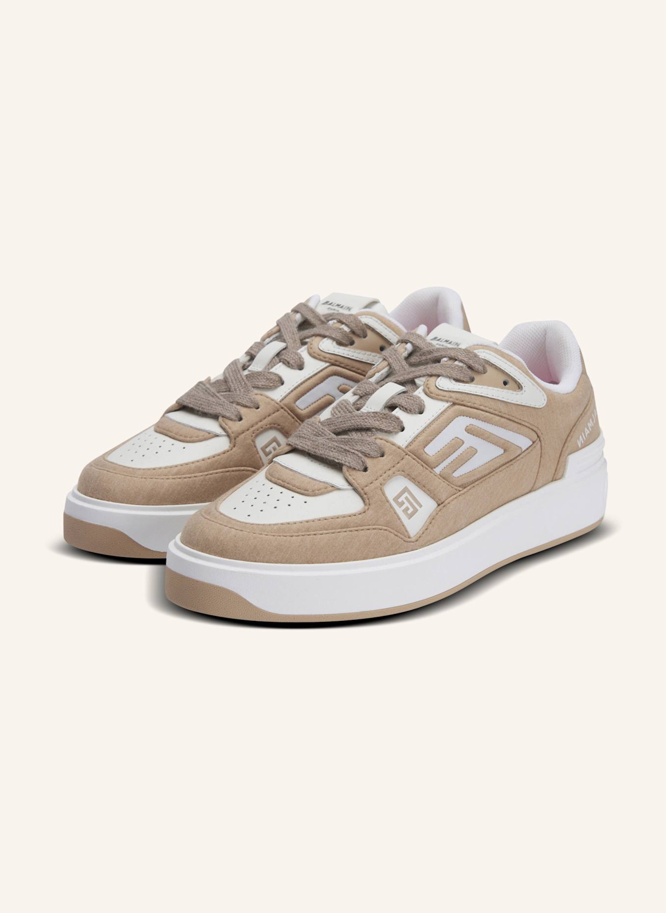 BALMAIN Sneakers B-Court Skate aus Molton und Kalbsleder: KHAKI